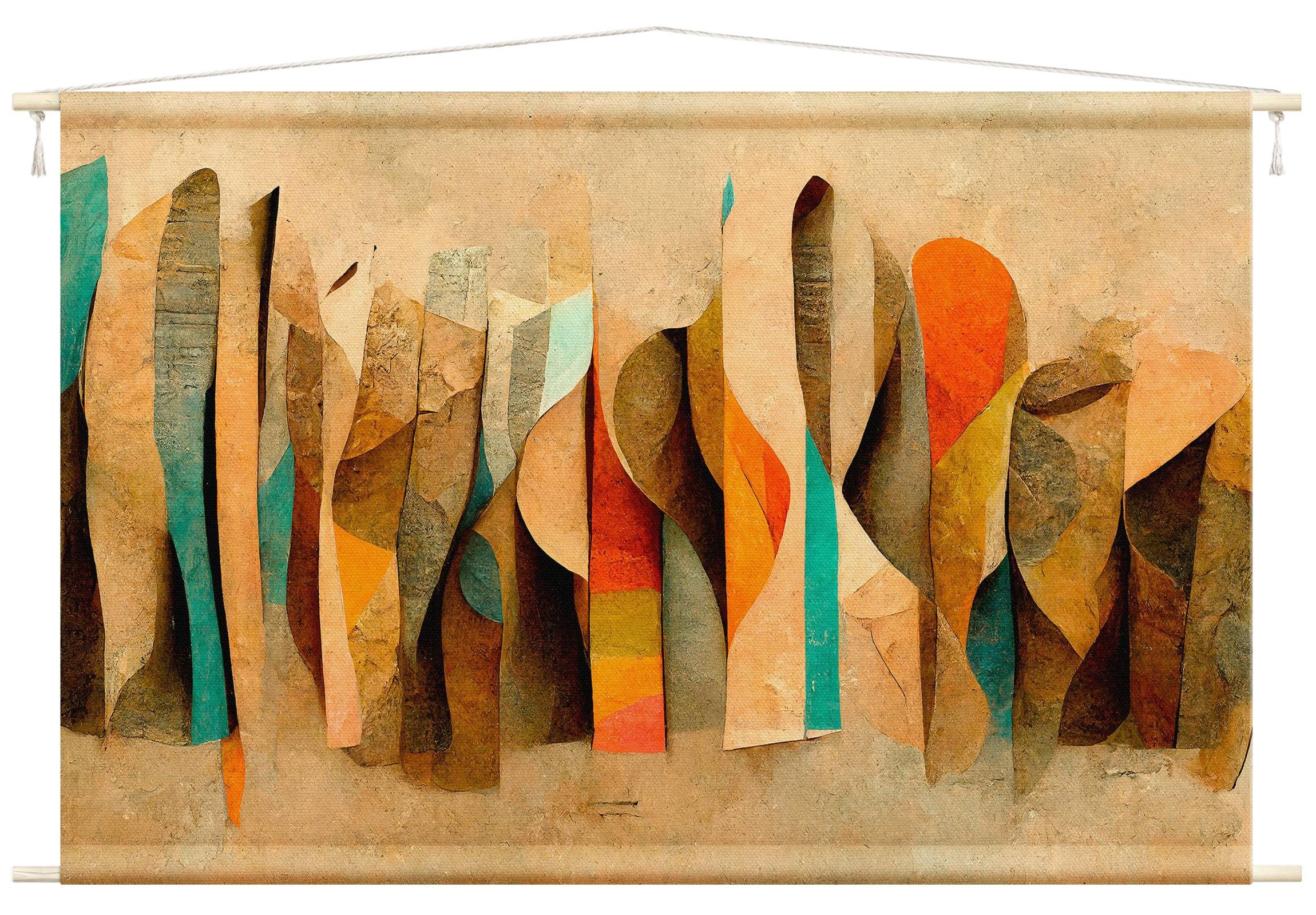 Bilderdepot24 Wandteppich modern Abstrakt Warme Farbstreifen bunt, rechteckig, Höhe: 2.6 mm, großes Wandbild aus Natur-Baumwolle Wandbehang Stoffbild Tuch Wollseil