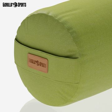 GORILLA SPORTS Yoga Bolster Yogakissen Ø20cm, aus 100% Baumwolle, mit Dinkelfüllung, Yogarolle, Waschbarer, mit Tragegriff, Yogakissen, für Restorative Yoga, Pilates