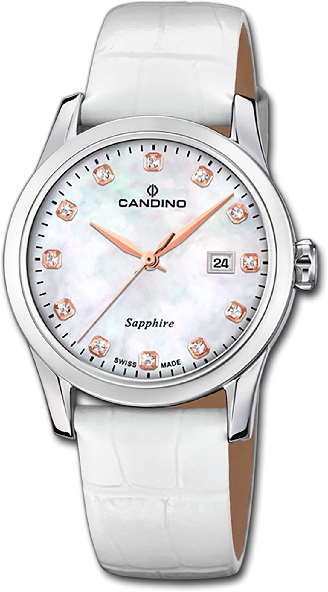 Candino Quarzuhr Candino Damenuhr Classic, (Analoguhr), Damen Armbanduhr rund, Edelstahlarmband weiß