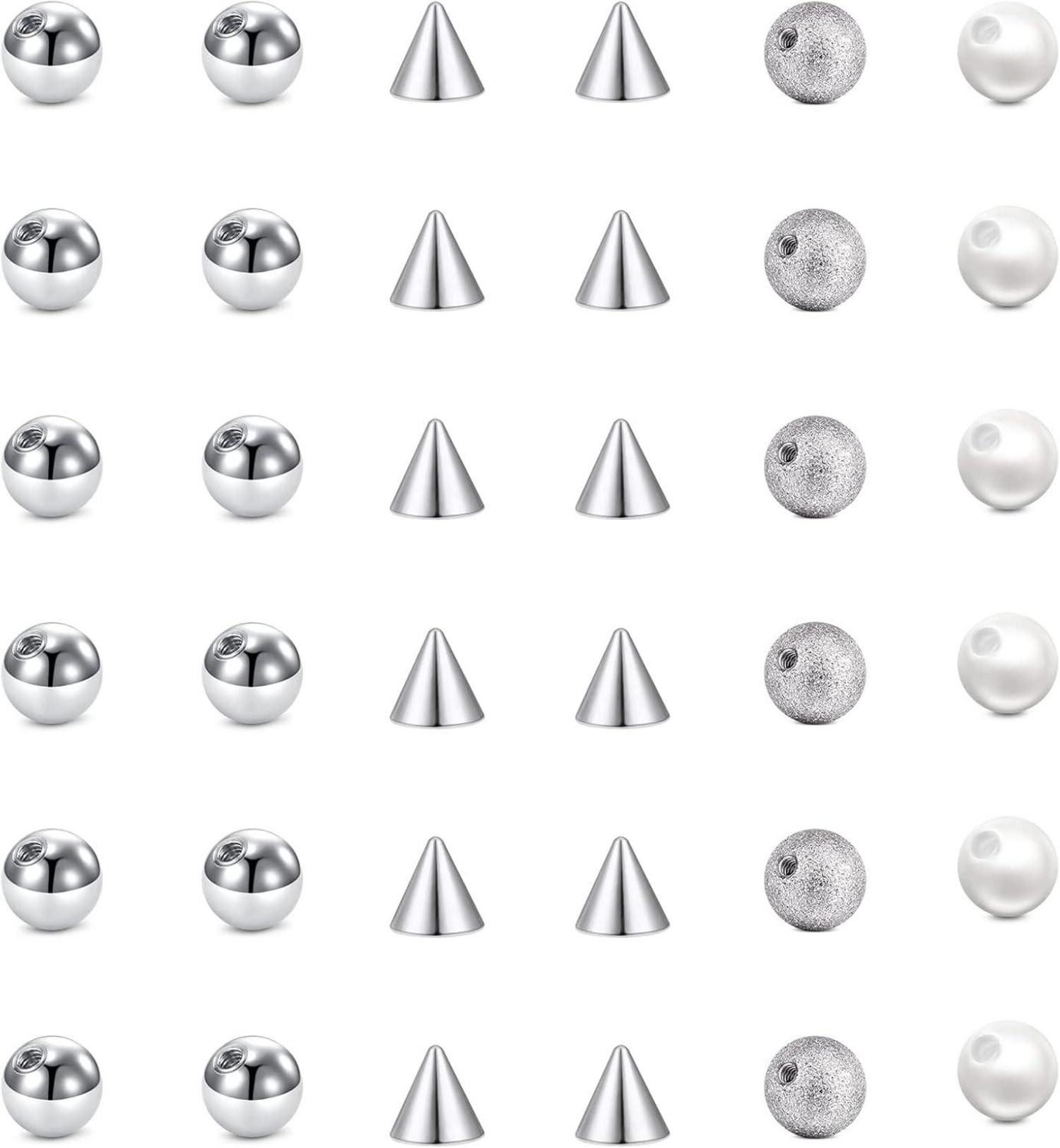 Piercing-Set Piercing Kugel Set 16G Ersatzkugel Schraubkugel 3mm Glitzer Edelstah