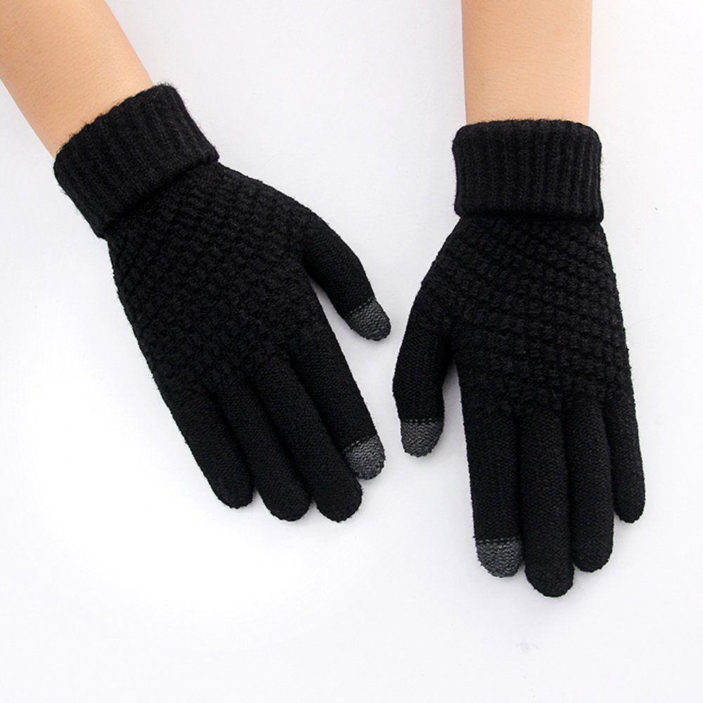 LAPA HOME Strickhandschuhe Damen Touchscreen Winterhandschuhe Warme Elastizität Sporthandschuhe (Paar) Outdoor Strick Handschuhe für Täglich, Radfahren und Freizeit Schwarz-2