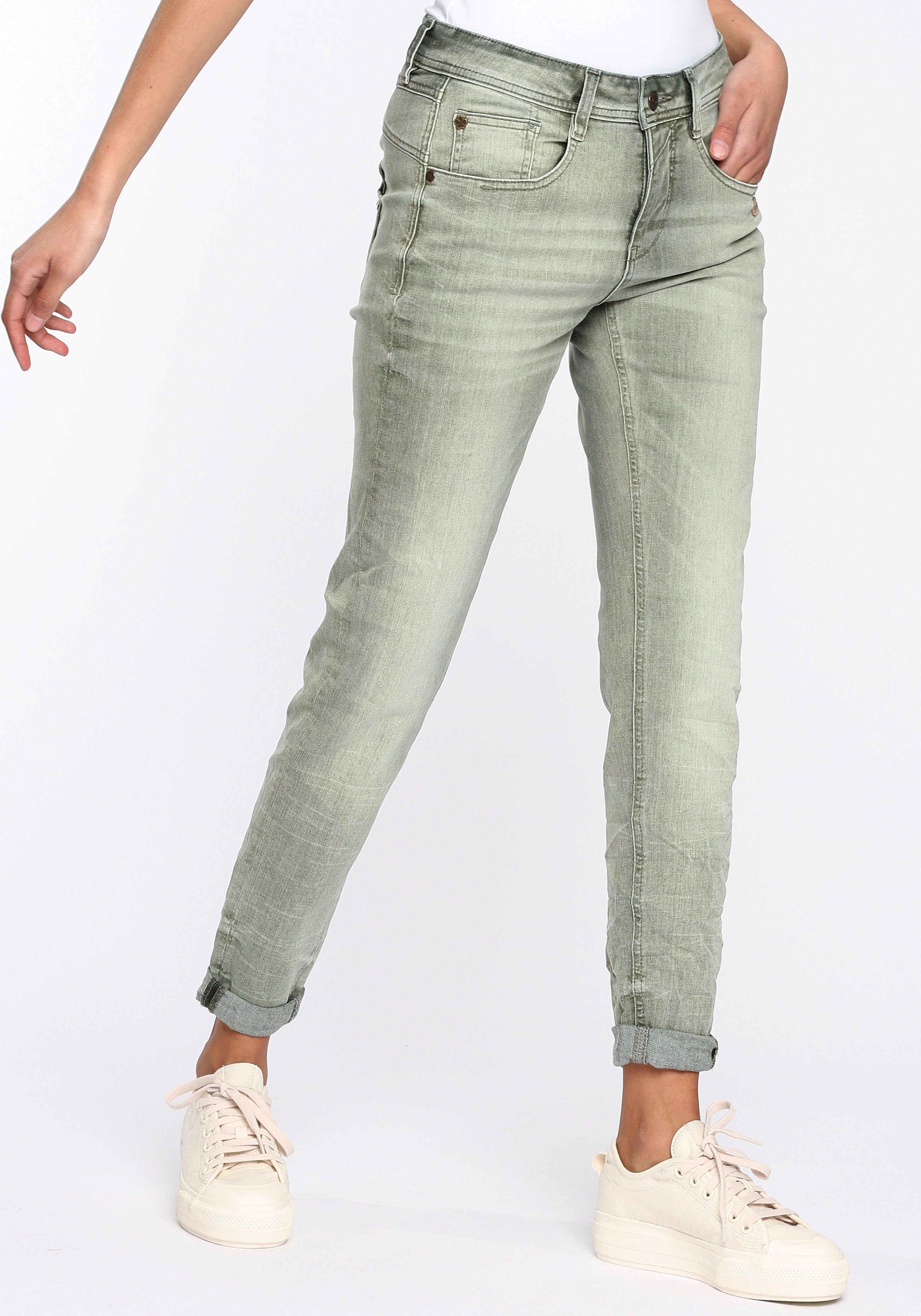 Sitz Elasthan-Anteil durch used) washed 94AMELIE down (grey GANG Relax-fit-Jeans perfekter