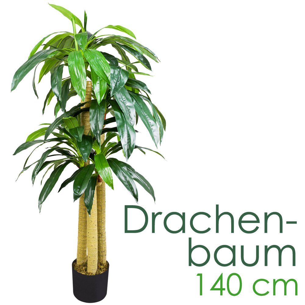 Kunstbaum Drachenbaum Kunstpflanze Kunstbaum Künstliche Pflanze mit Topf 140 cm