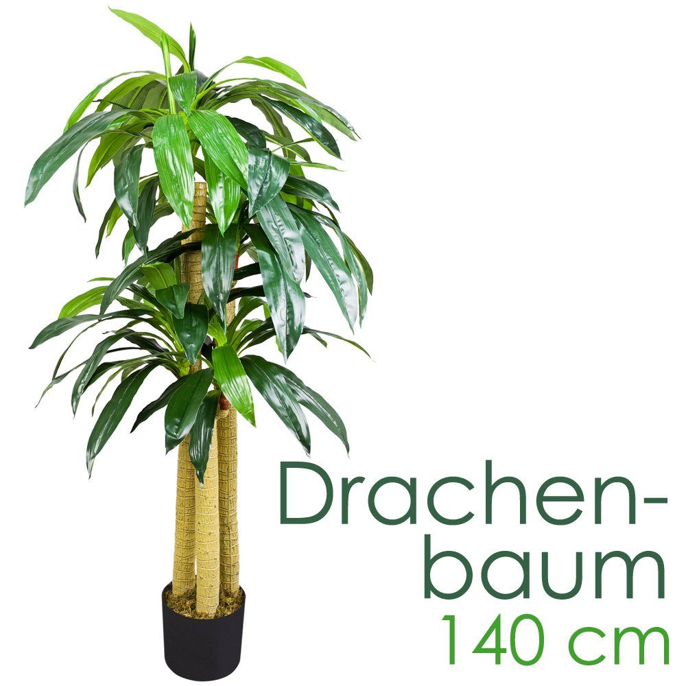 Kunstpflanze Drachenbaum Kunstpflanze Kunstbaum Künstliche Pflanze mit Topf 140 cm Decovego, Decovego