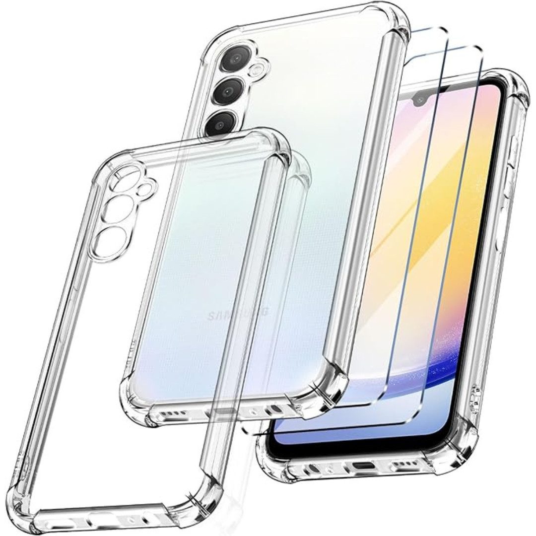 SmartUP Smartphone-Hülle + 2X Schutzglas für Samsung Galaxy A25 5G Panzerfolie Display Case 9H 6,5, kompletter Rundumschutz