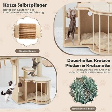 KOMFOTTEU Kratzbaum Katzenbaum, mit Hängematte, Sisalpfosten & Kissen waschbar