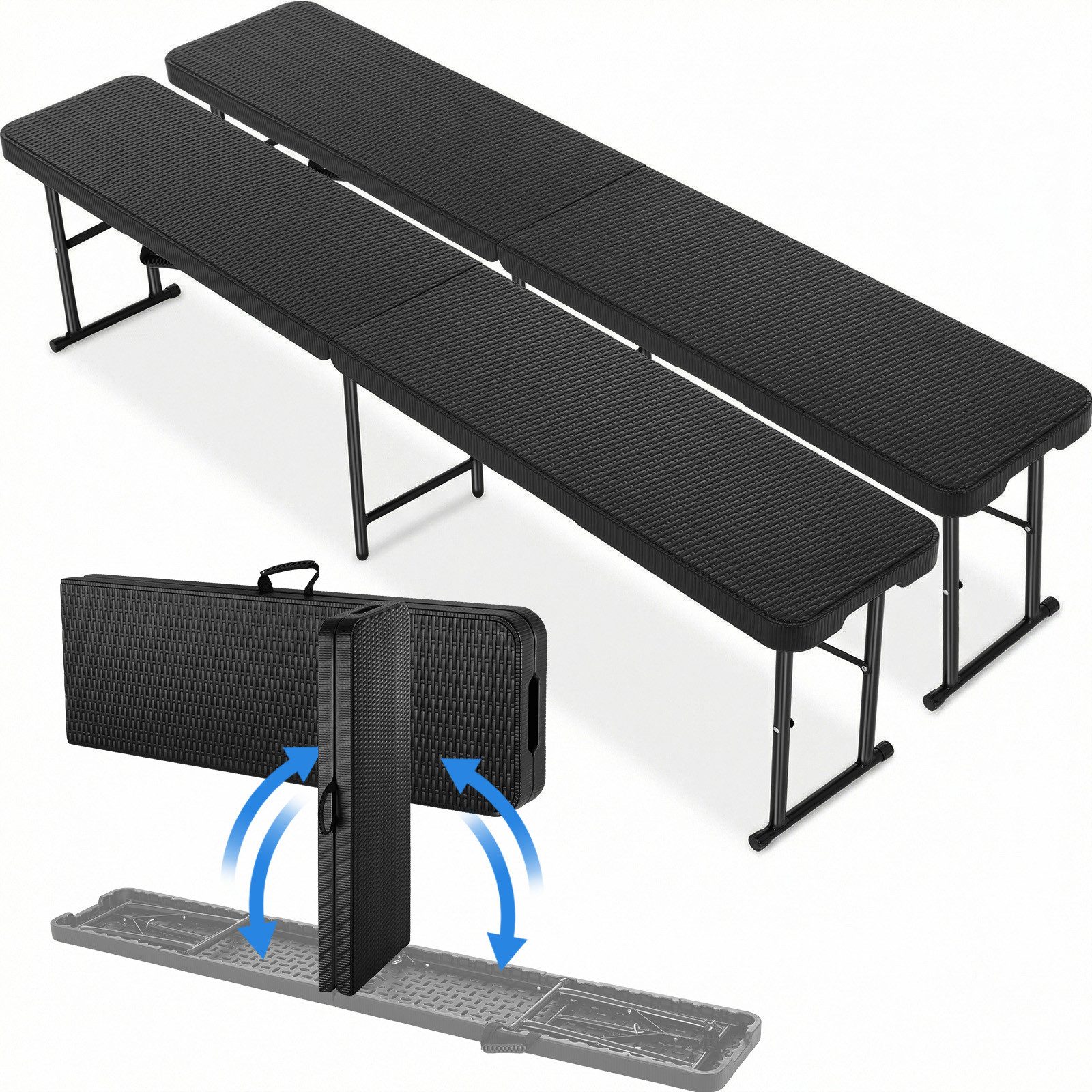 TLGREEN Gartenbank 2pcs Bierbank Klappbar 181cm, Campingbank Faltbar mit Tragegriff (Bierzeltbank bis 500kg Belastbarkeit, Gartenbank aus HDPE & Stahlgestell), Wetterfeste Partybank für Grill/Camping/Garten