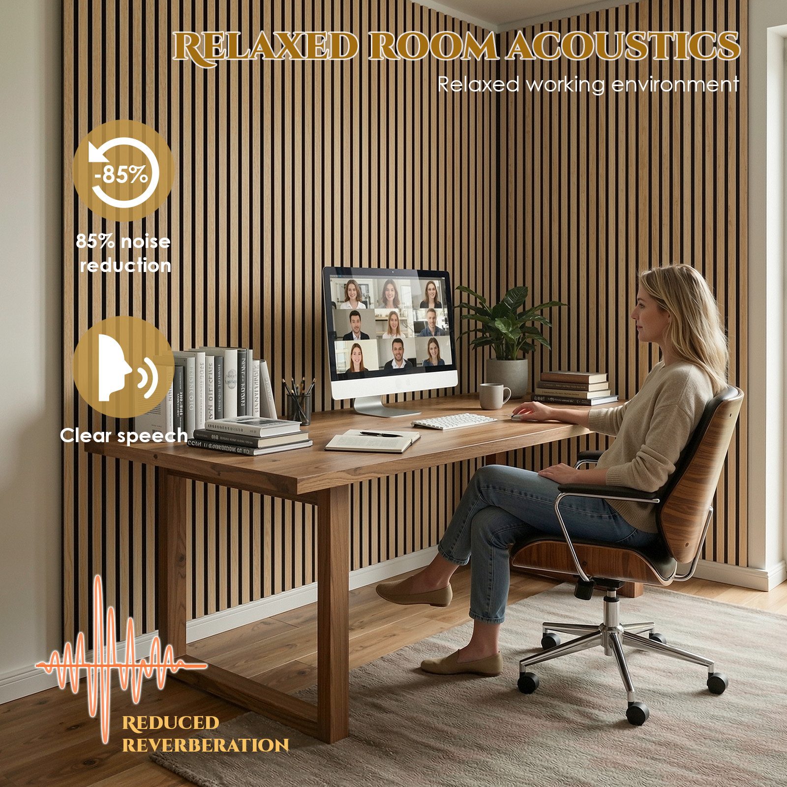 TLGREEN Wandpaneel 2er Set Akustikpaneele Holzoptik 3D Wandpaneele, BxL: 60x120 cm, 0,72 qm, (Schallabsorber Wandpaneele,Schalldämmung Wandverkleidung, Akustik  – Bild 3 von 5