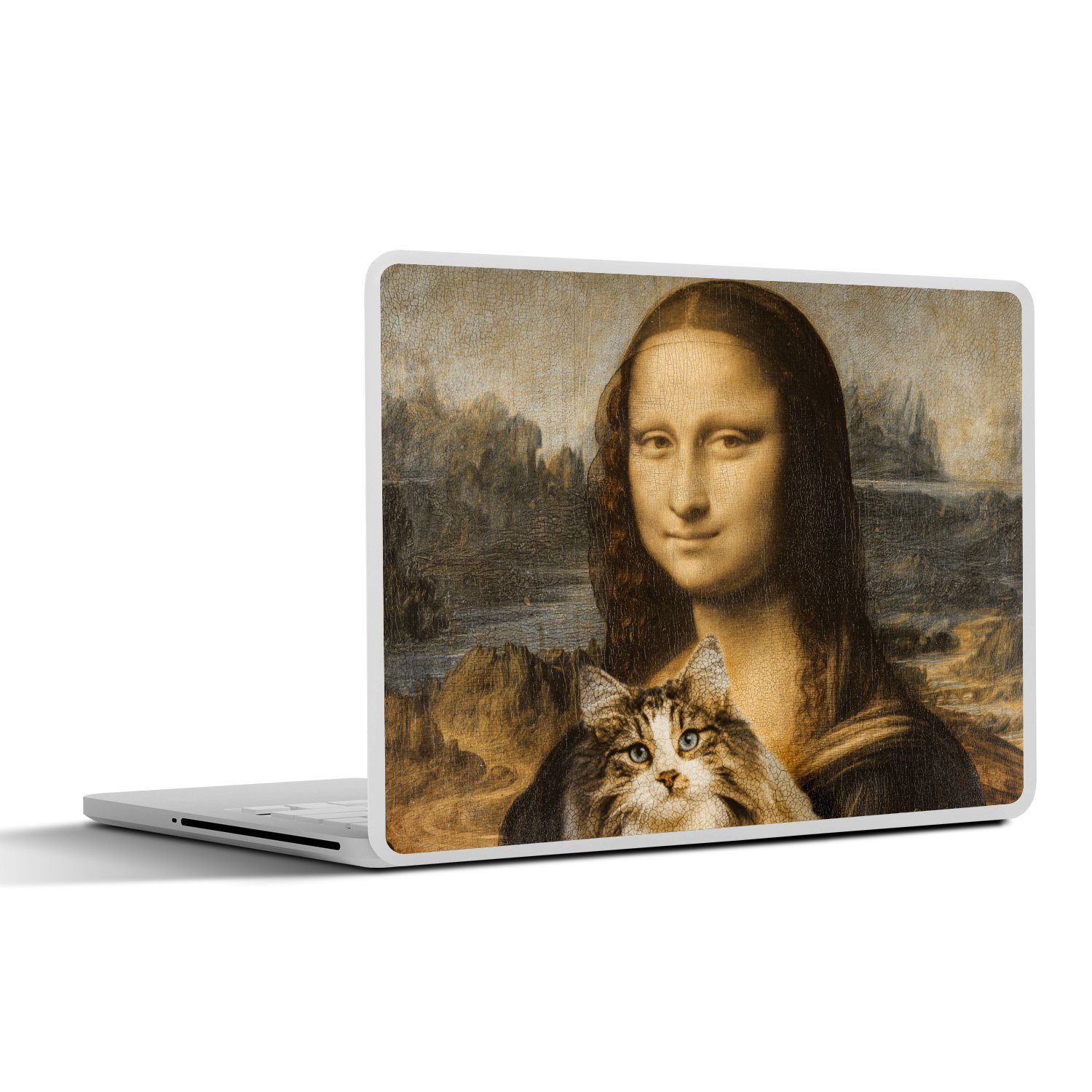 MuchoWow Wandsticker Mona Lisa - Katze - Leonardo da Vinci - Vintage - Kunstwerk - Alte (1 St), Laptop Folien Cover, Aufkleber, Sticker Folie, Schutz vor Kratzern