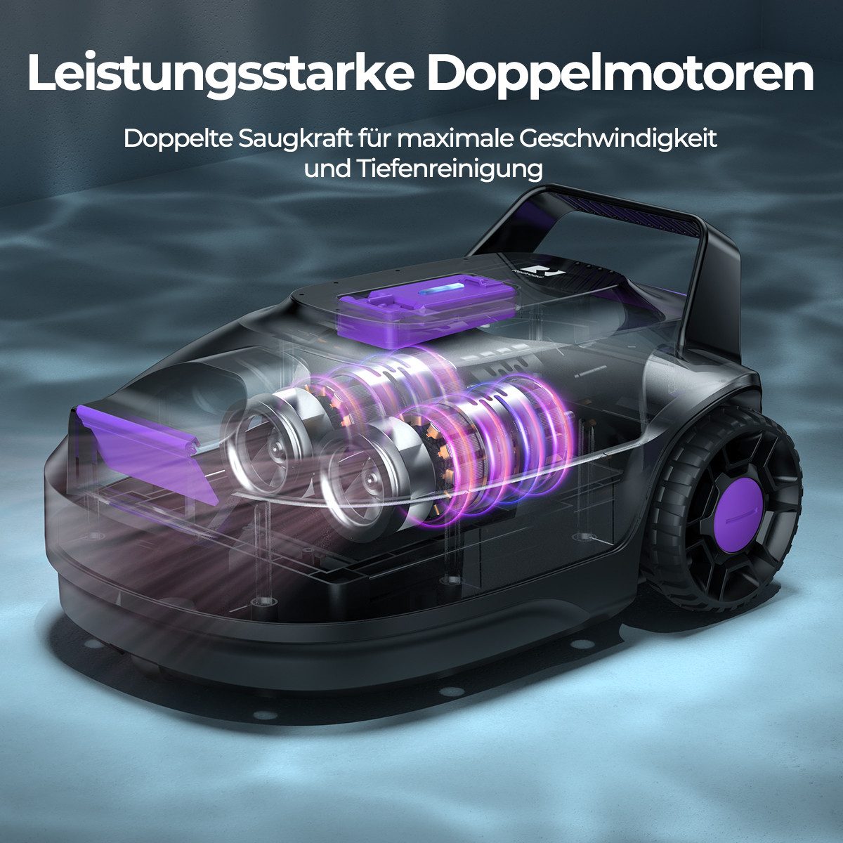 redroad Poolroboter Automatischer Poolreiniger 2026 5000mAh Akku Dual-Motor bis 200m², 5000 mAh/IPX8/18° Steigwinkel/Lange Laufzeit/Selbstparkend/180min