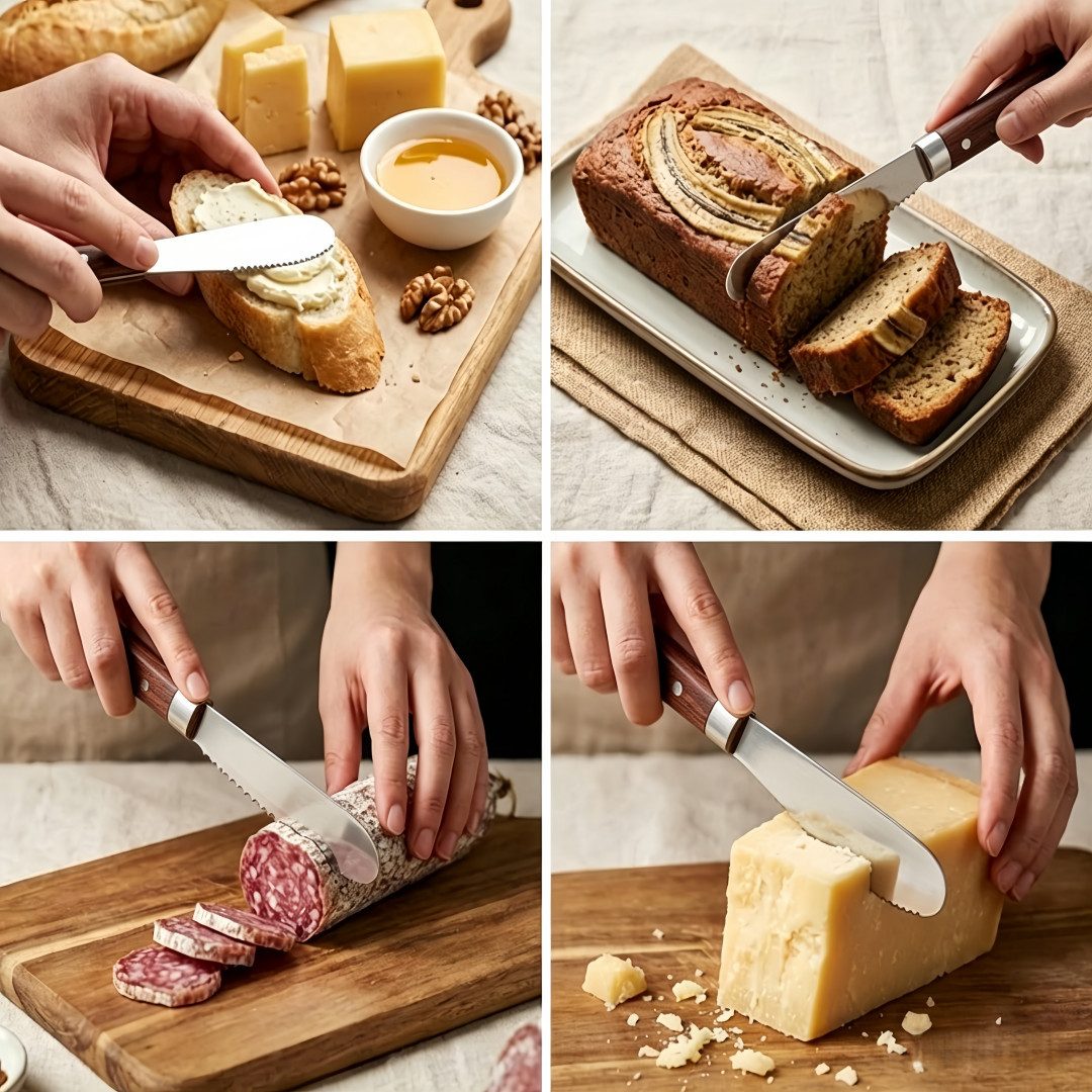 FOUORTUNATE-BEE Buttermesser 2X Edelstahl Buttermesser Käsemesser Brotmesser mit Holzgriff Butter Käse Gebäck Messer Set für Küche Party Restaurant Frühstück