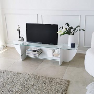 Luxusbetten24 Sideboard Designer TV Board Lily, Weiß mit Ablageflächen aus Glas