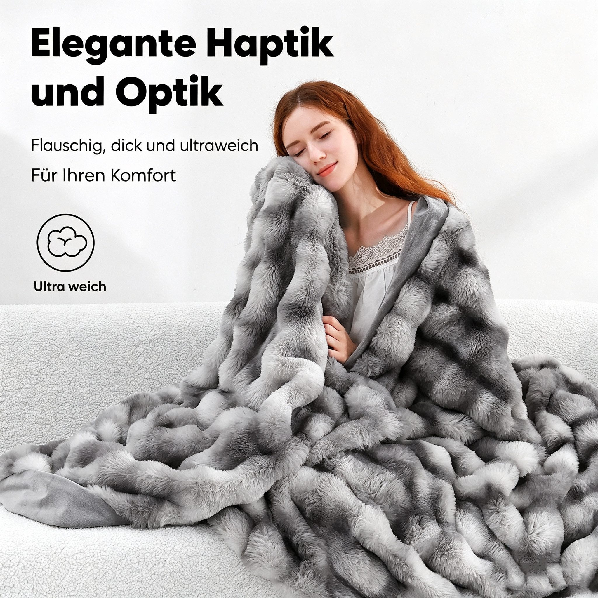 Wohndecke Kunstfelldecke Weiche Kuscheldecke Felloptik 150x200cm Kunstfell Decke, Elegear, Kuscheldecke Fell Bubble Decke Kaninchenfell Decke für Couch Bett Sof – Bild 2 von 5