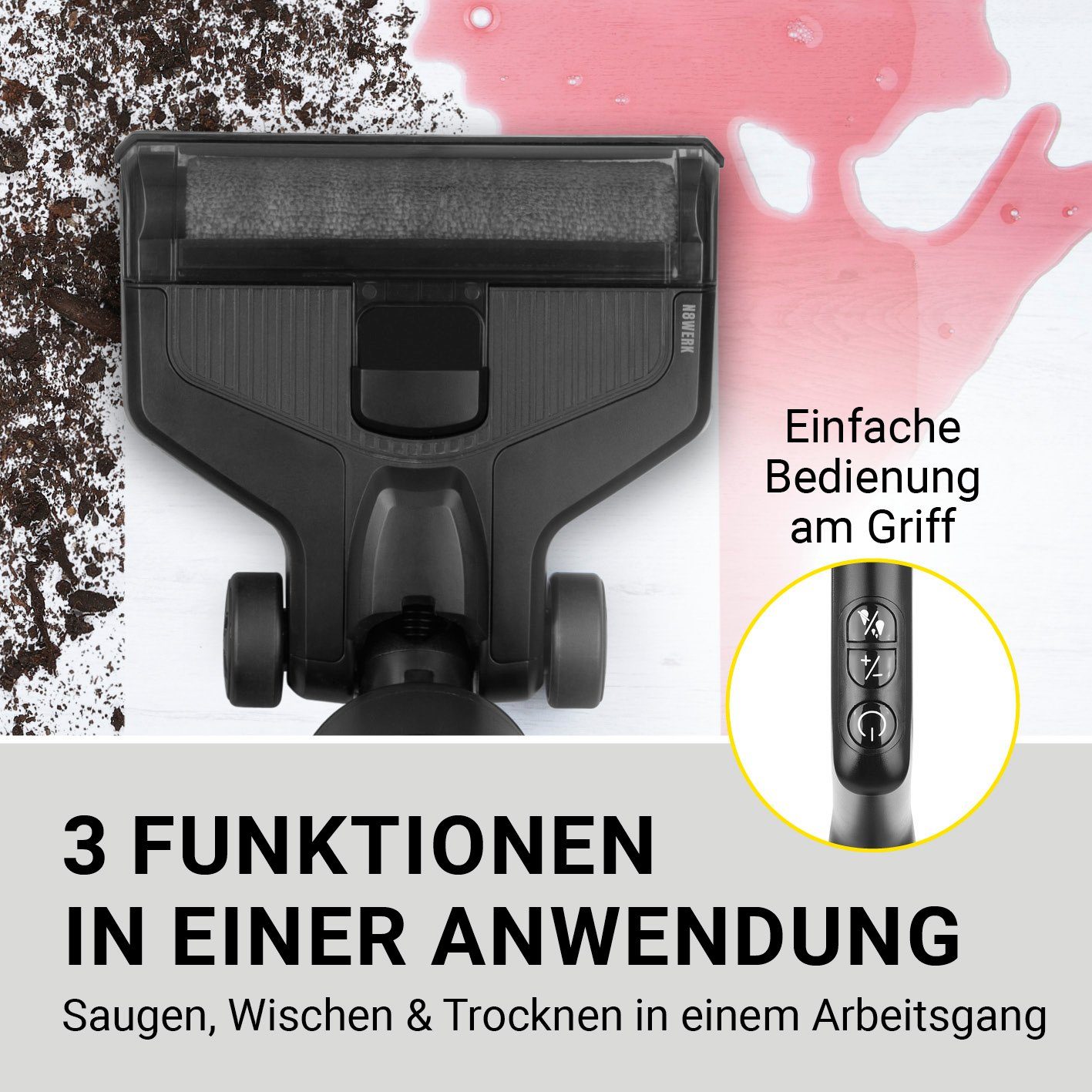 N8WERK Akku-Saugwischer Saugwischer Clean 3in1 Reiniger Smart inkl
