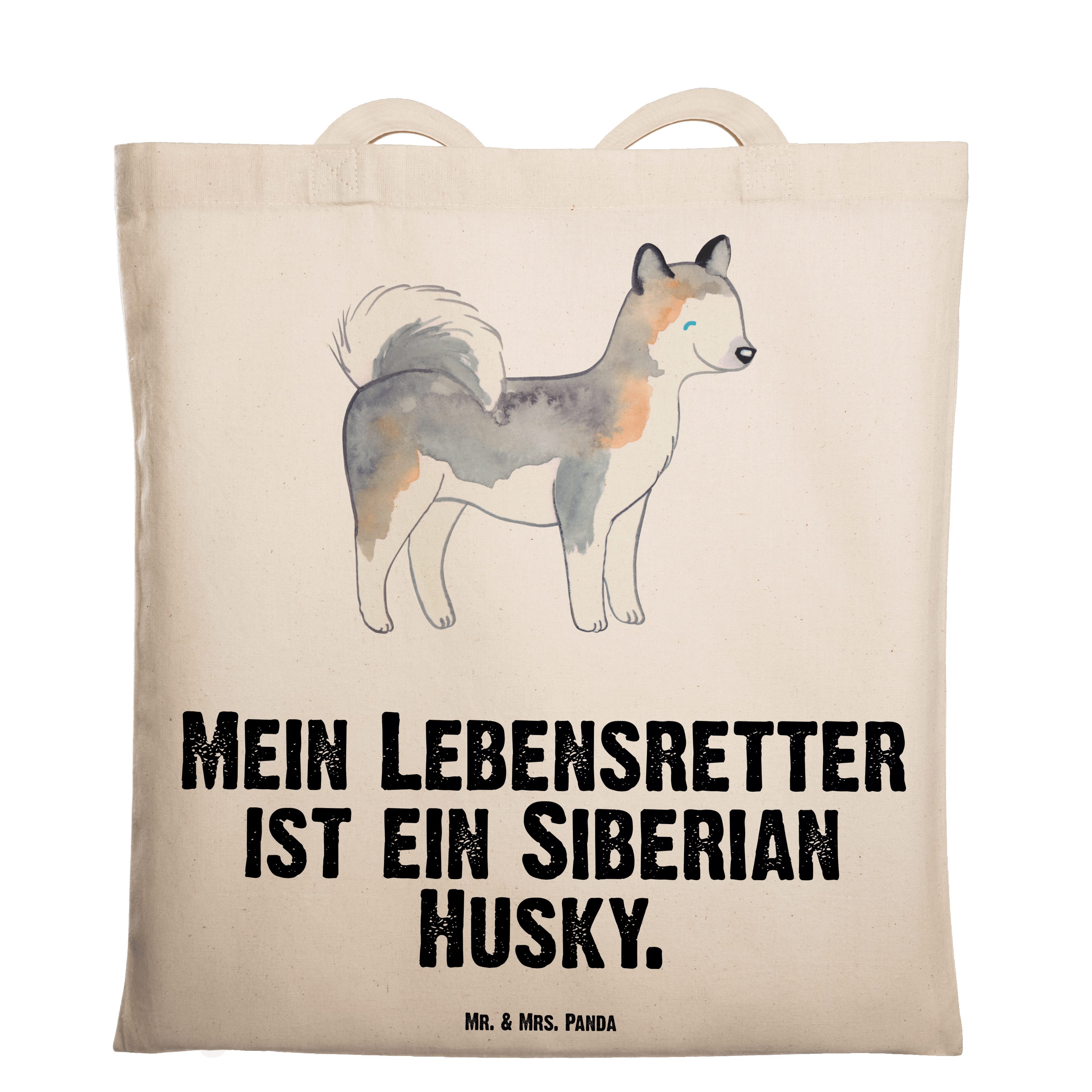 Mr. & Mrs. Panda Tragetasche Siberian Husky Lebensretter - Transparent - Geschenk, Einkaufstasche, (1-tlg)