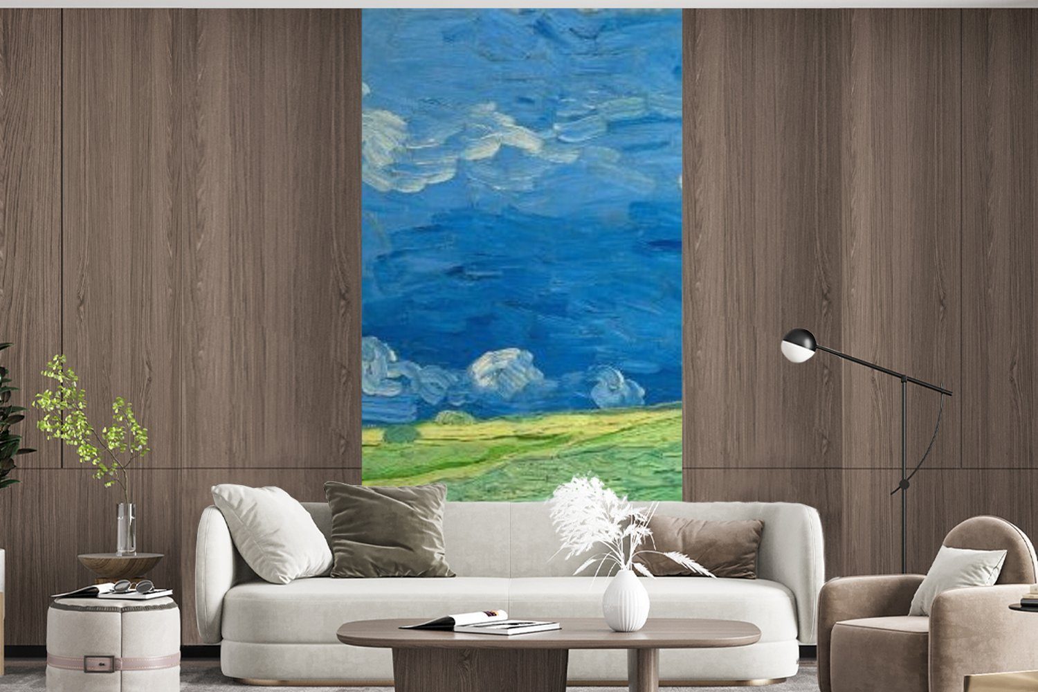 (2 bedruckt, Weizenfeld unter Schlafzimmer Küche, für Fototapete van Vincent Matt, St), MuchoWow - Fototapete Gewitterwolken Vliestapete Wohnzimmer Gogh,