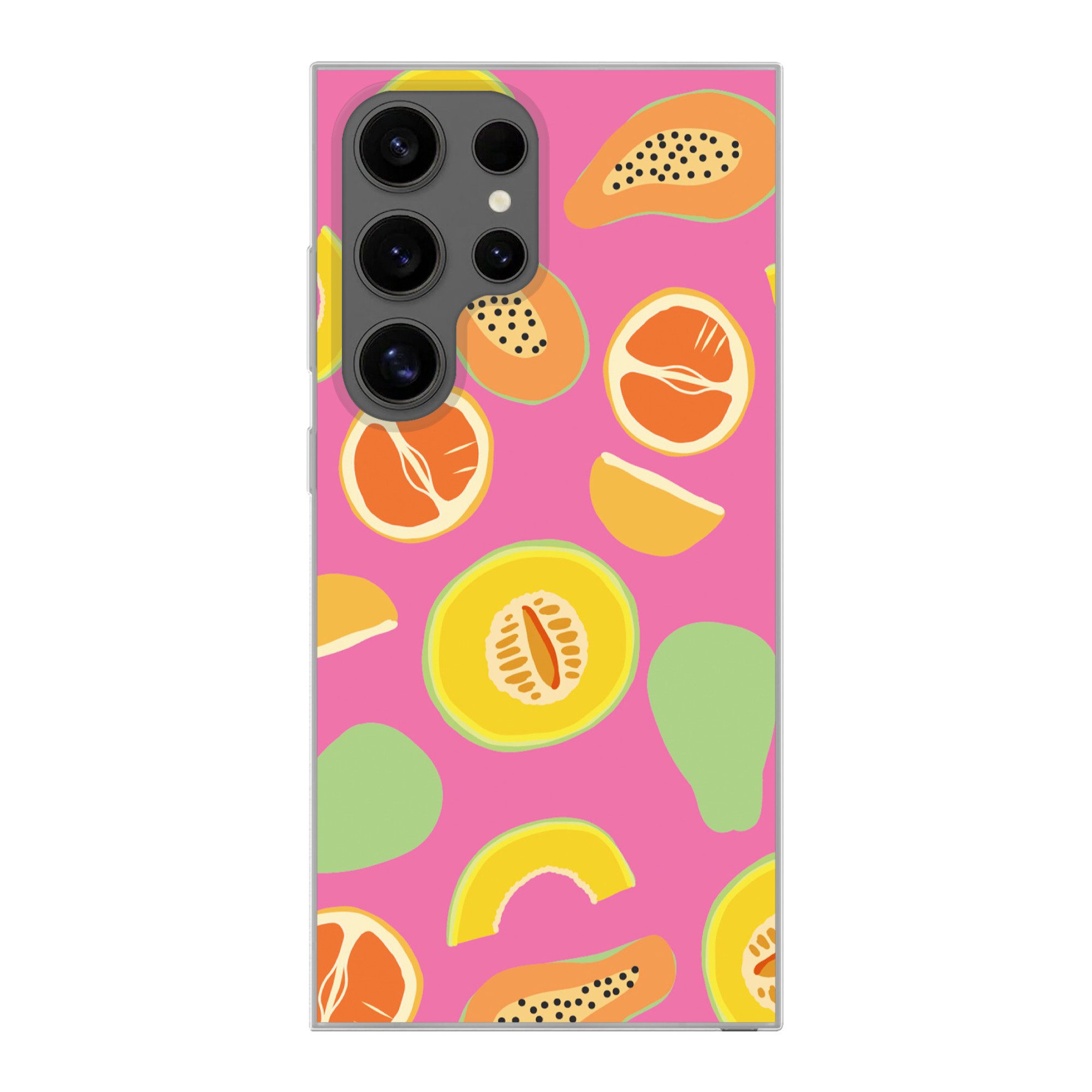 MuchoWow Handyhülle für Samsung Galaxy S24 Ultra Obst - Muster - Rosa, Phone Case, Silikon, Schutzhülle Dünn