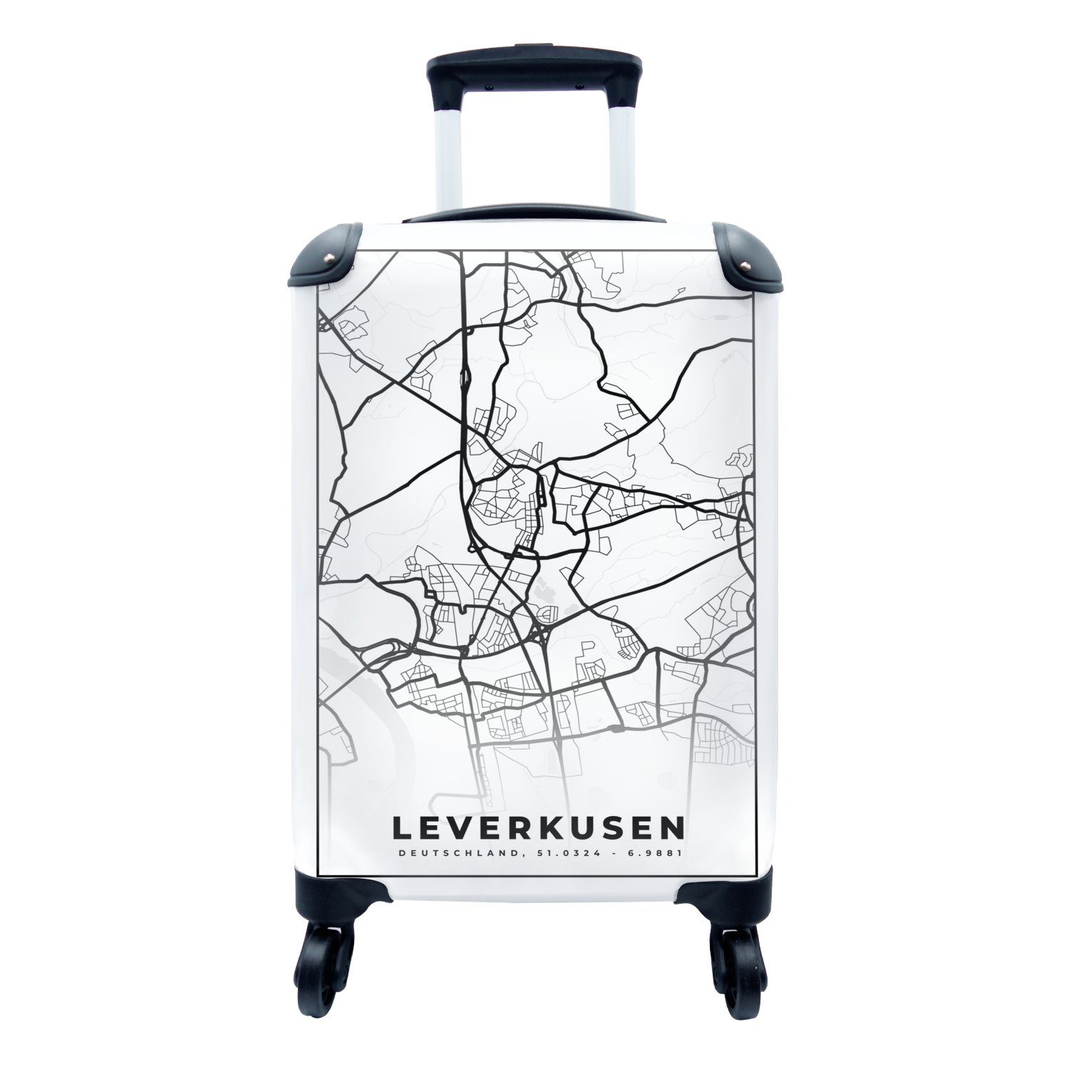 MuchoWow Handgepäckkoffer Karte - Leverkusen - Karte - Stadtplan, 4 Rollen, Reisetasche mit rollen, Handgepäck für Ferien, Trolley, Reisekoffer