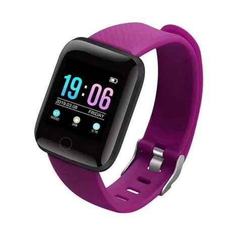 TPFNet SW13 mit Silikon Armband und Schrittzähler Smartwatch (Android), mit Blutdrucksmesser, Musiksteuerung, Kalorien, Social Media wie Whatsapp etc., Violett