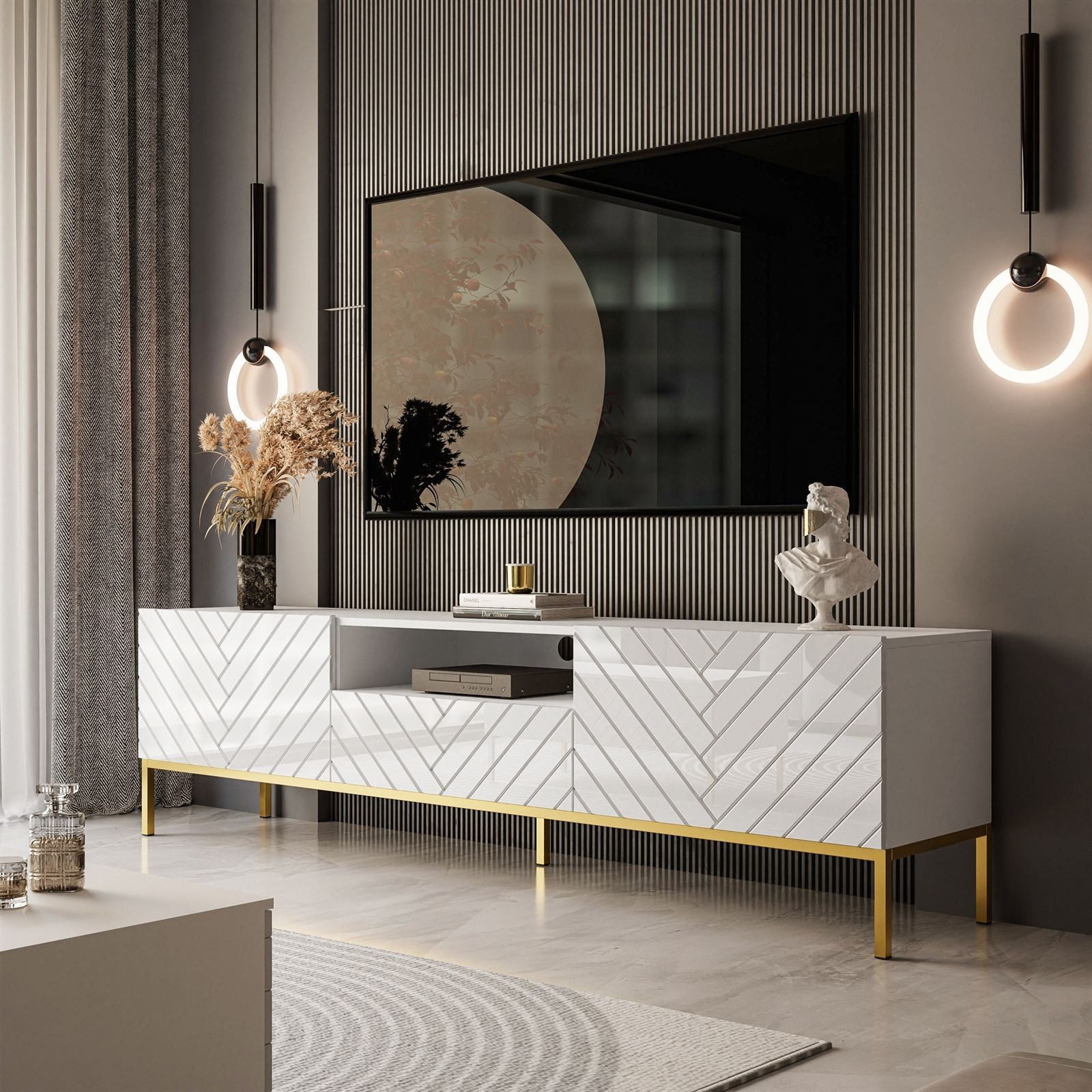 ALLHOUSE24 Lowboard Lowboard ELISE 190 Fischgrätenfront Hochglanz GOLD Meta günstig online kaufen