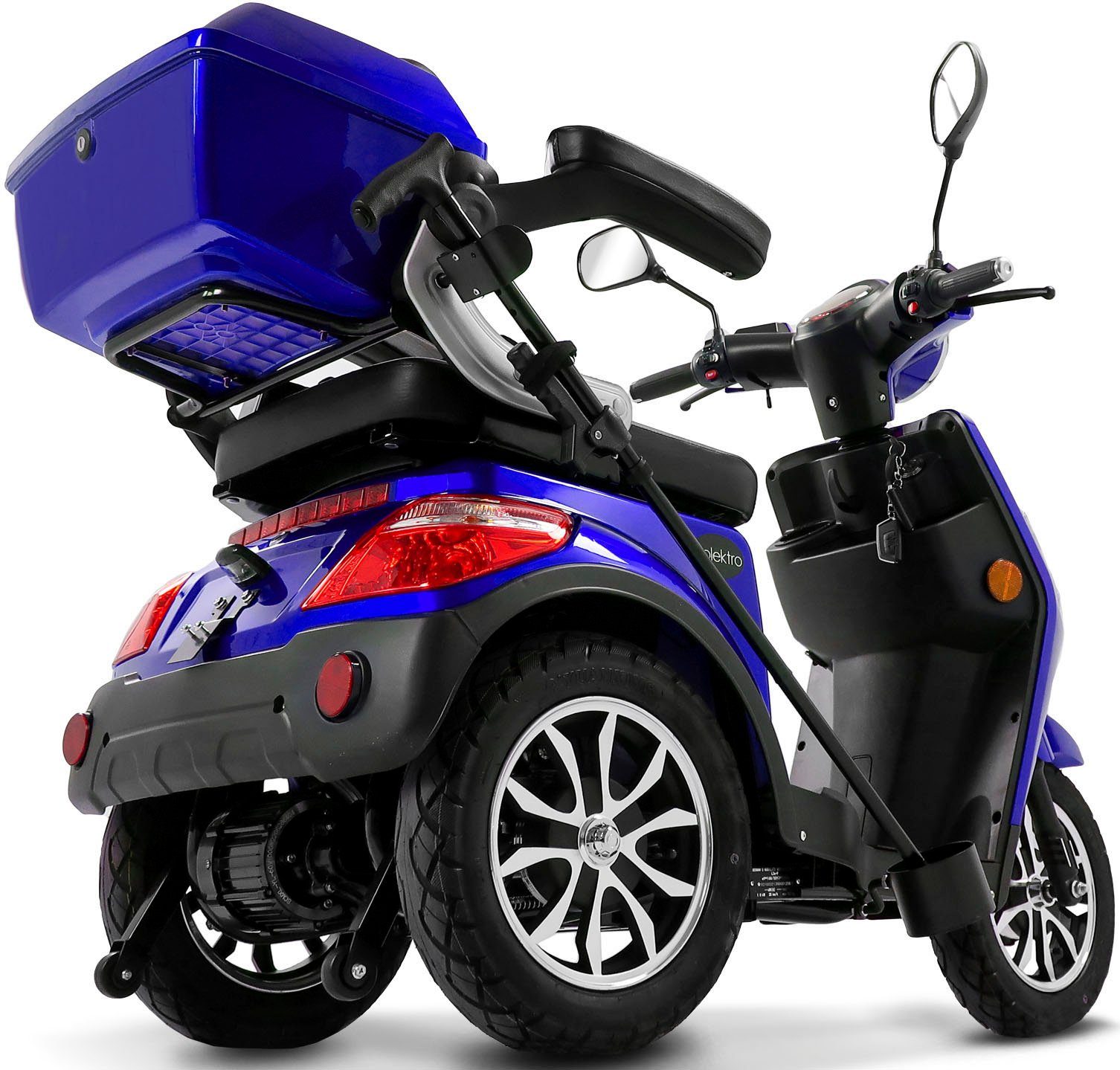 V.3, 25 Elektromobil 1000 Rolektro Topcase) km/h, Lithium blau W, (mit E-Trike 25 Rolektro Akku,