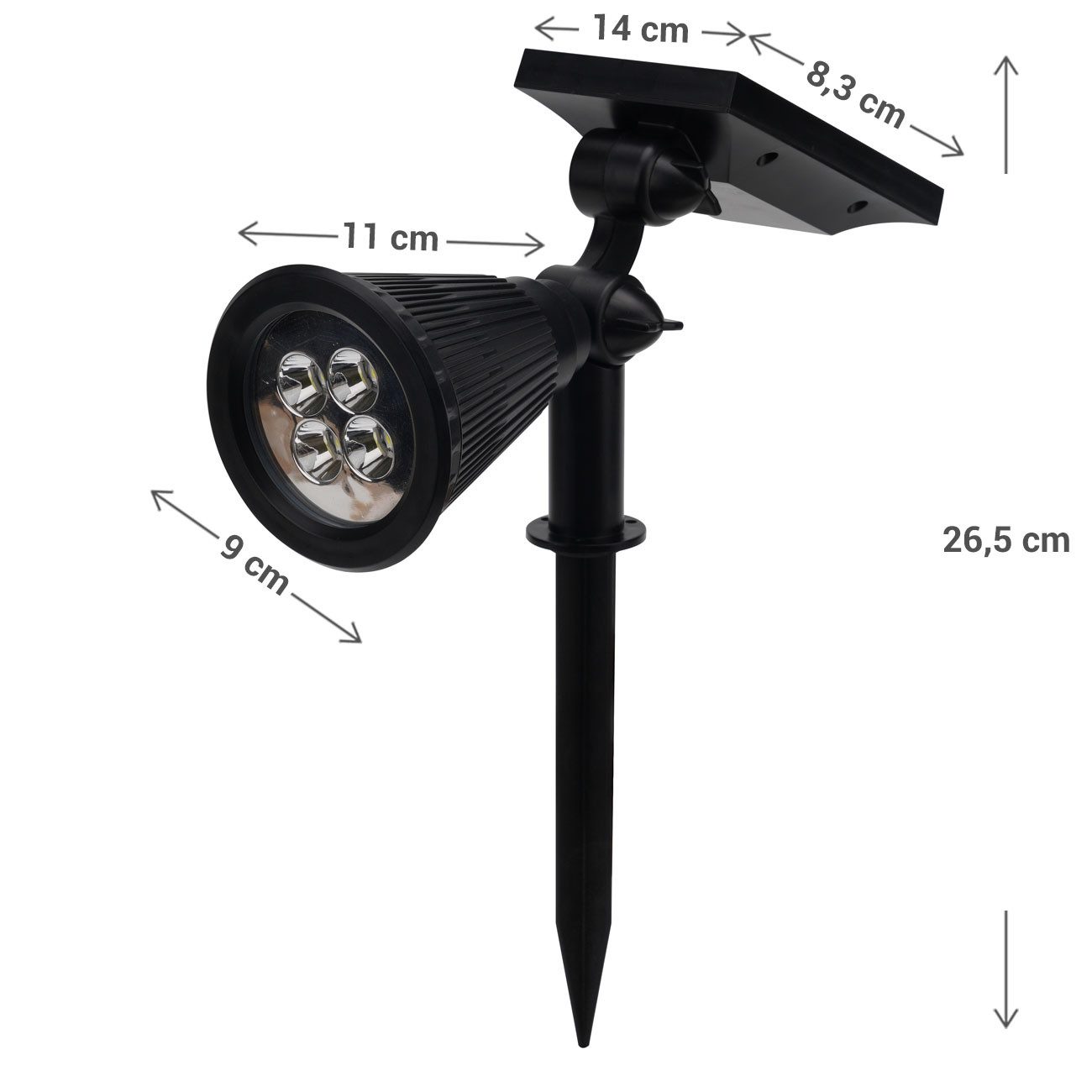 Casativo LED Gartenstrahler Solar-Gartenleuchte Erdspieß & Dämmerungssensor 200lm-Gartenstrahler, 4 weisse LEDs, Leuchtdauer ca. 8 Std. Spot 80° & Solarpanel 180° neigbar IP44