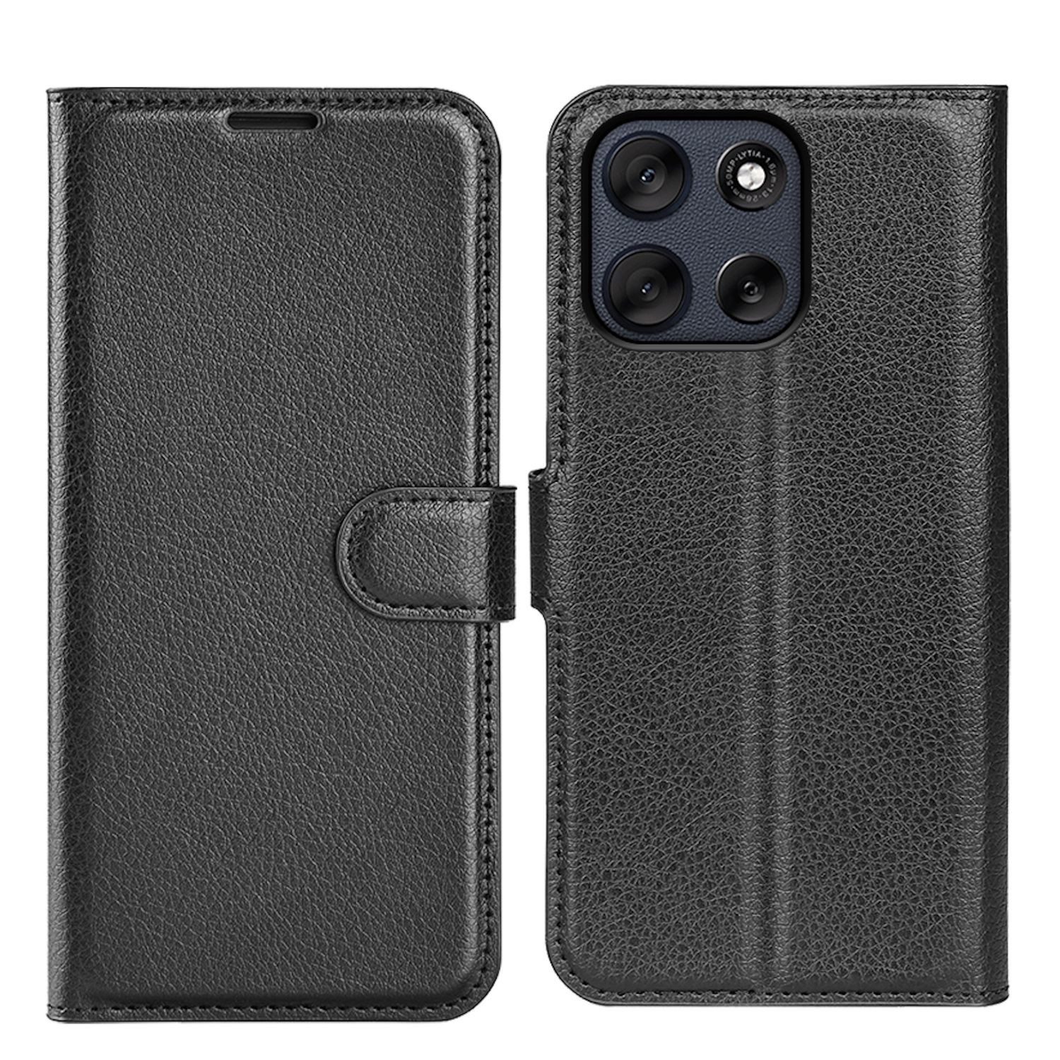 Wigento Smartphone-Hülle Für Motorola Moto G86 5G Kunstleder Book Wallet Tasche Hülle Schwarz, Kunstleder Hülle mit Kartenfächern und Standfunktion