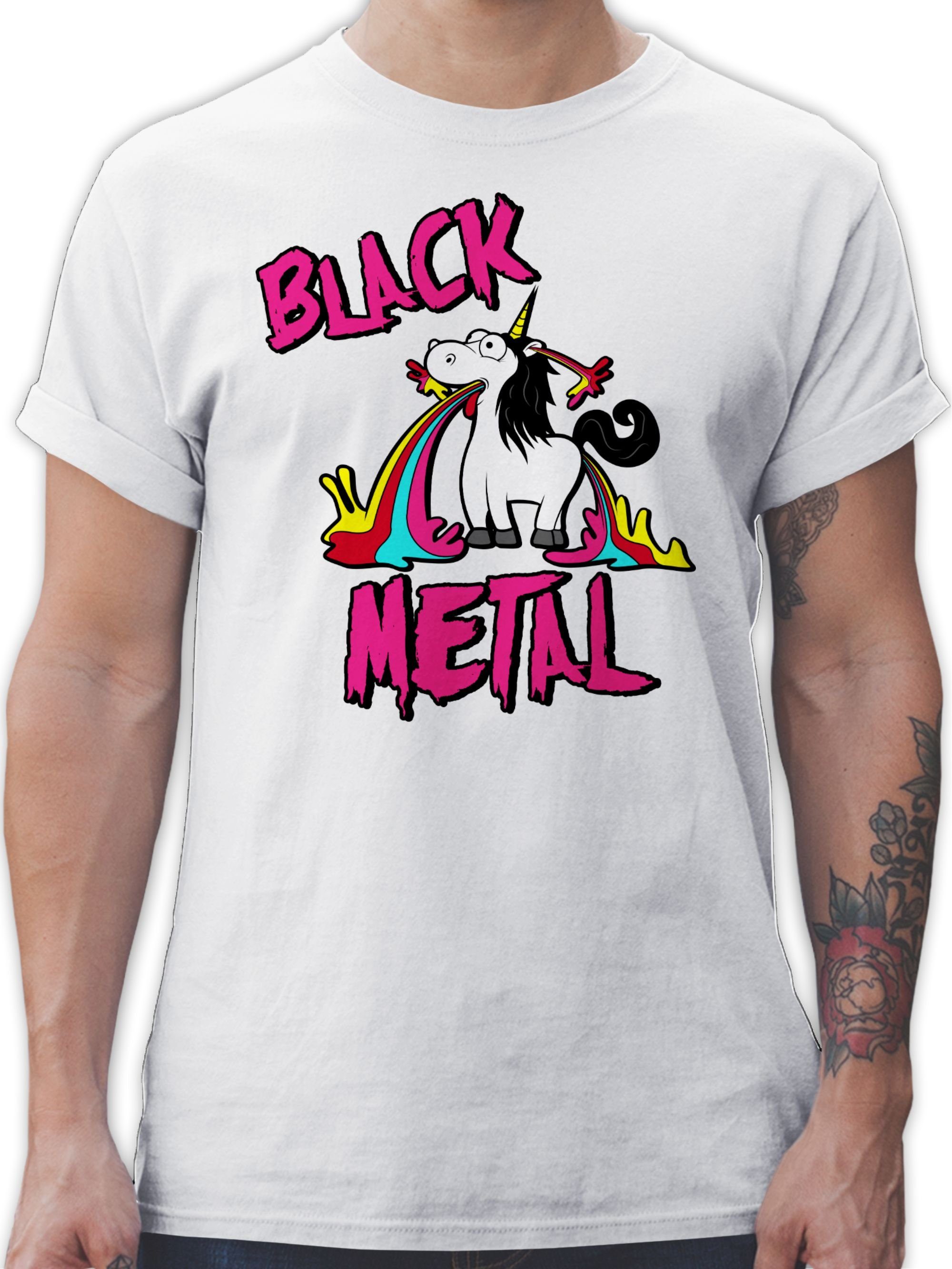 Shirtracer T-Shirt Black Metal Einhorn Einhorn Geschenk 3 Weiß