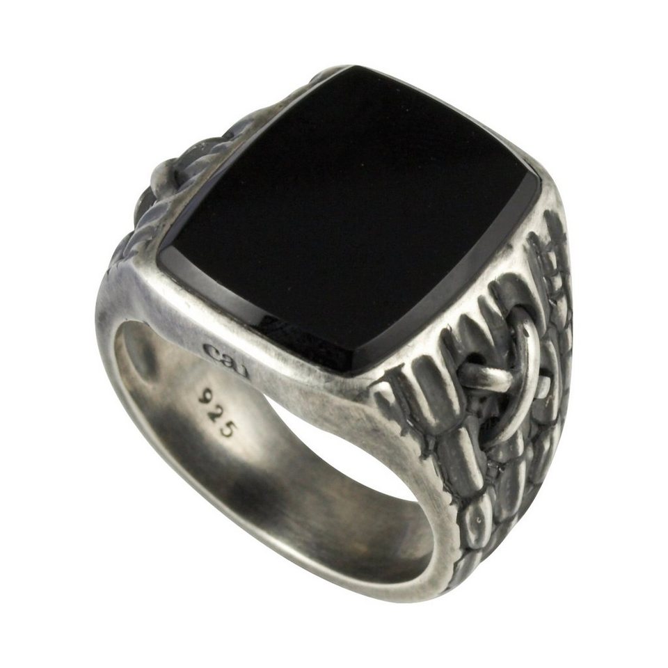 CAÏ Fingerring 925/- Sterling Silber matt oxidiert Onyx