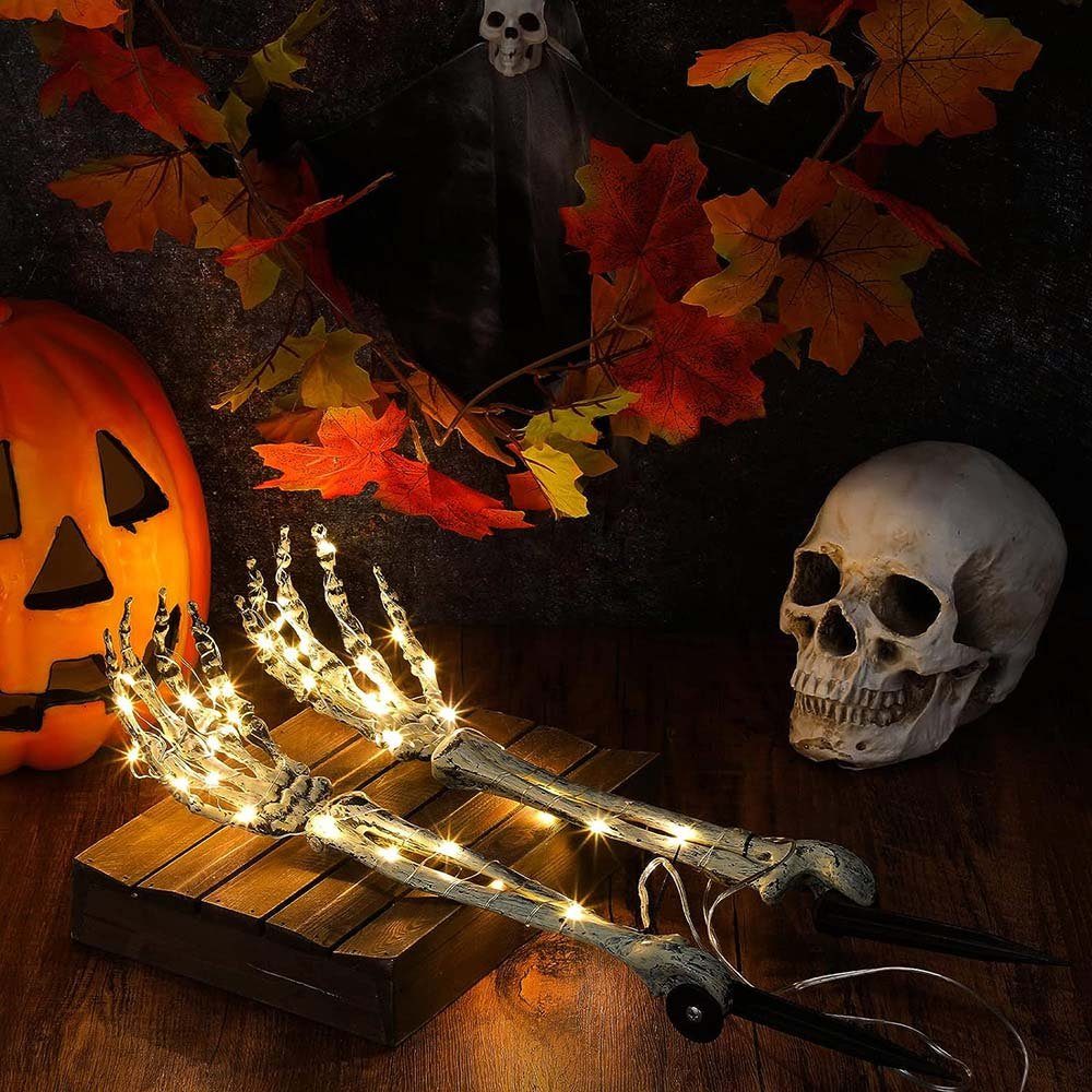 Rosnek LED Dekoobjekt Skelett Licht, Stück, Halloween 2 Arme Party, Modi, Beleuchtete 8 Warmes Garten für Batterie, Wasserdicht