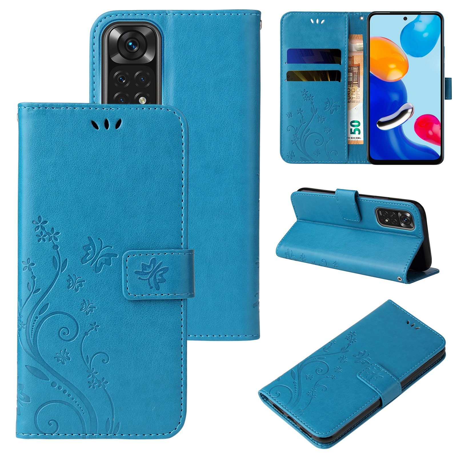 Tec-Expert Handyhülle Cover Tasche Hülle für Xiaomi Redmi Note 11 6,43 Zoll, Klapphülle Case mit Kartenfach Fliphülle aufstellbar, Motiv Blumen