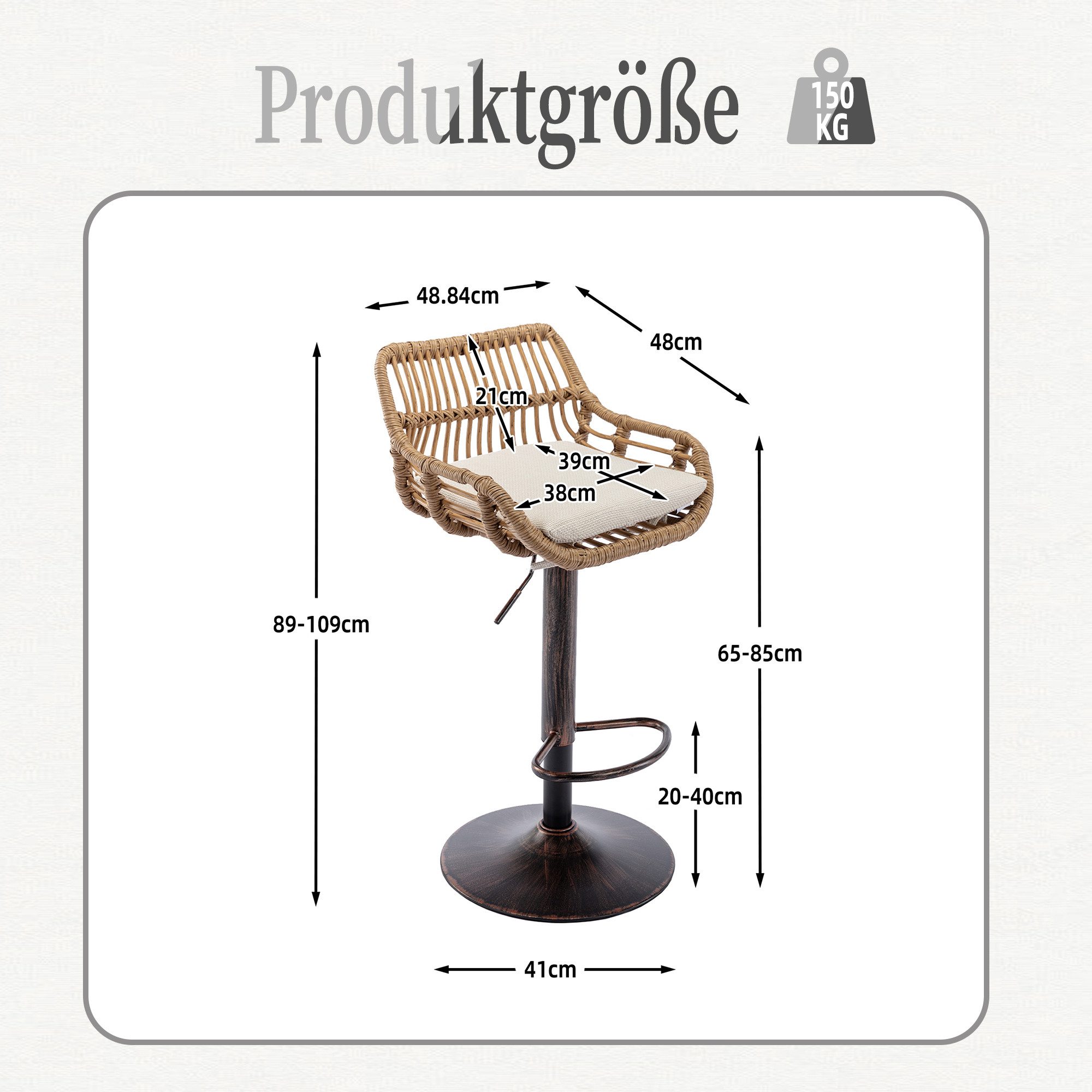 Celya Barhocker (2st),Barstühle 360°Drehbar Küchenstühle Sitzhöhe 65cm-85cm günstig online kaufen