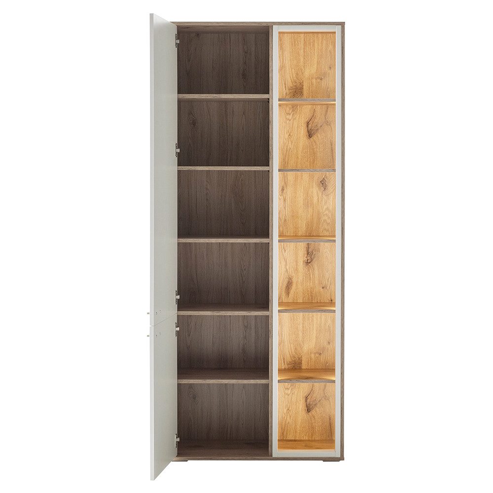 Lomadox Vitrine SAGUNTO-05 mit LED-Beleuchtung, weiß und Eiche