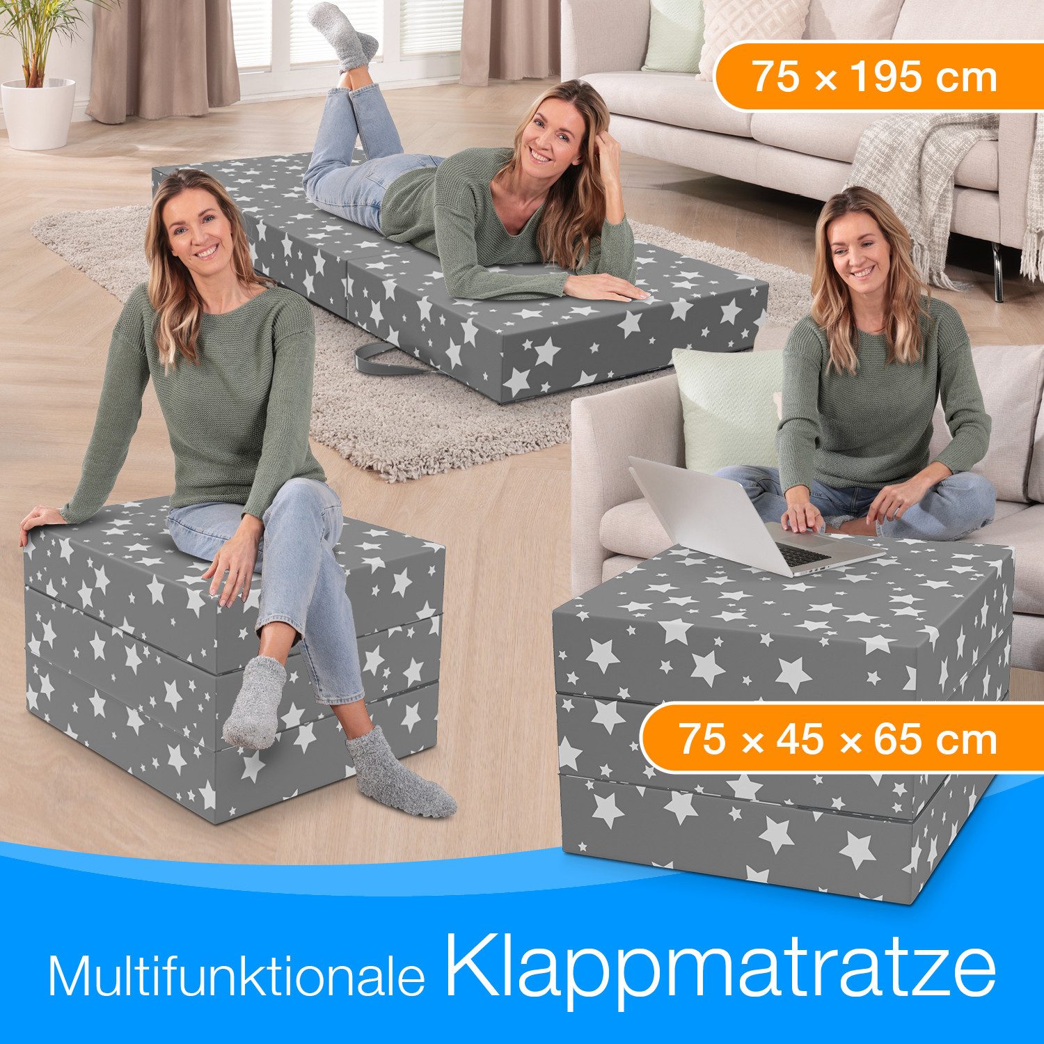 Klappmatratze 3-teilig, Gästematratze mit extra dicken Schaumstoff, ELONEO, günstig online kaufen