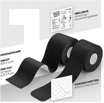 Sportanics Kinesiologie-Tape Kinesiologie Tape 500x5cm & 25 Stück Schwarz