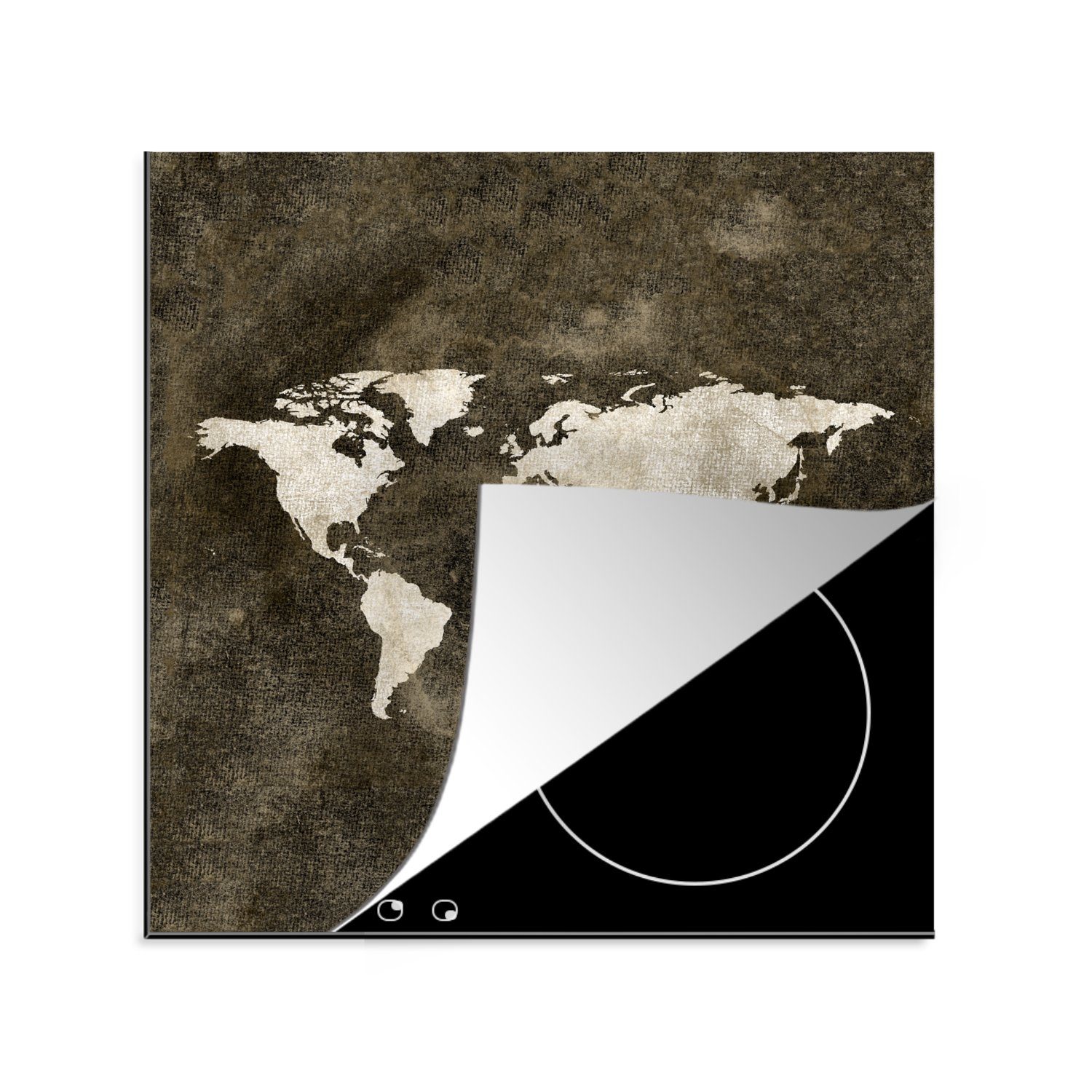 MuchoWow Herdblende-/Abdeckplatte Weltkarte - Retro - Gold, Vinyl, (1 tlg), 78x78 cm, Ceranfeldabdeckung, Arbeitsplatte für küche | Herdabdeckplatten