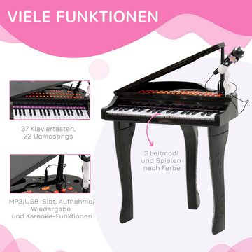 HOMCOM Spielzeug-Musikinstrument Piano Keyboard, Musikinstrument, Schwarz, (Mini-Klavier, 2 tlg., MP3 USB inkl. Hocker 37 Tasten), mit Licht & Sound