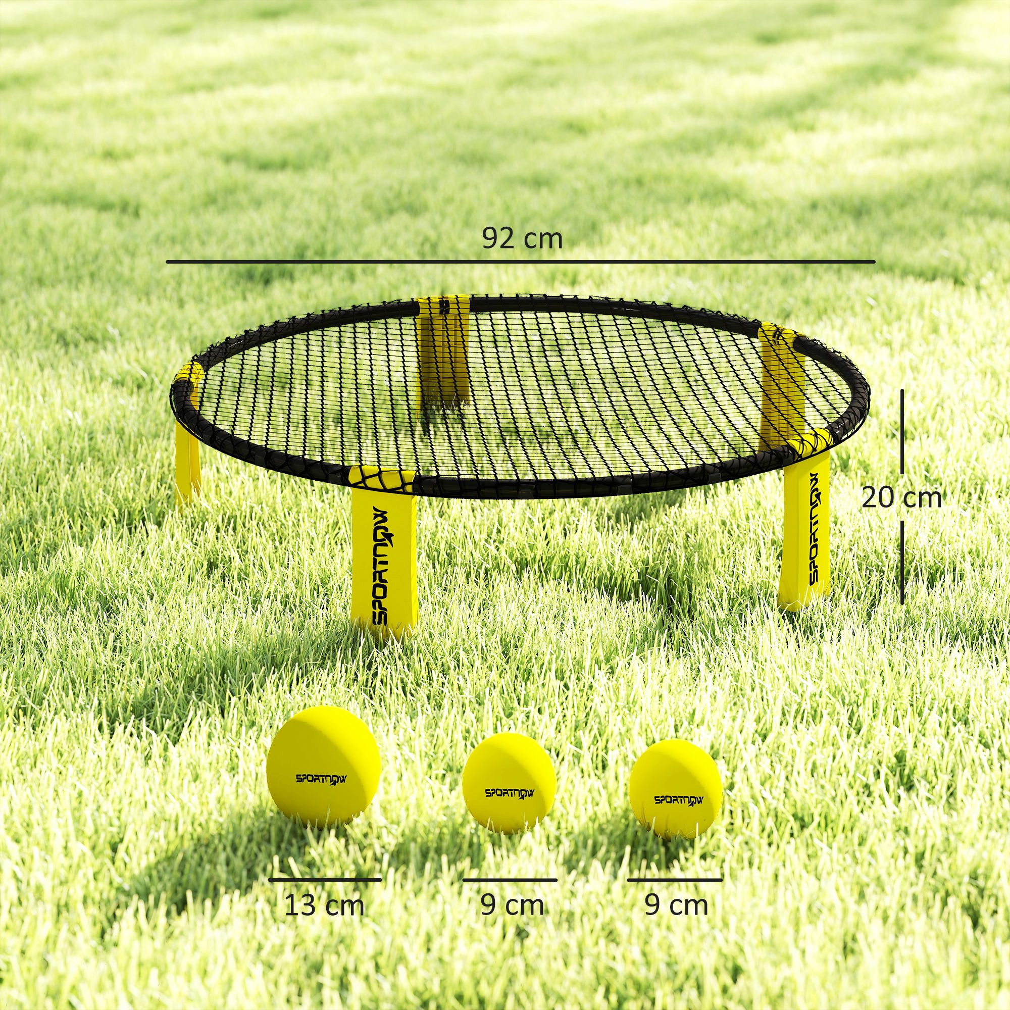 SPORTNOW Spielball mit Spielnetz, 3 Bällen, Tragetasche, Ballpumpe (Roundnet Set, 4-St., Spieleset), für Garten Strand Park drinnen, Gelb
