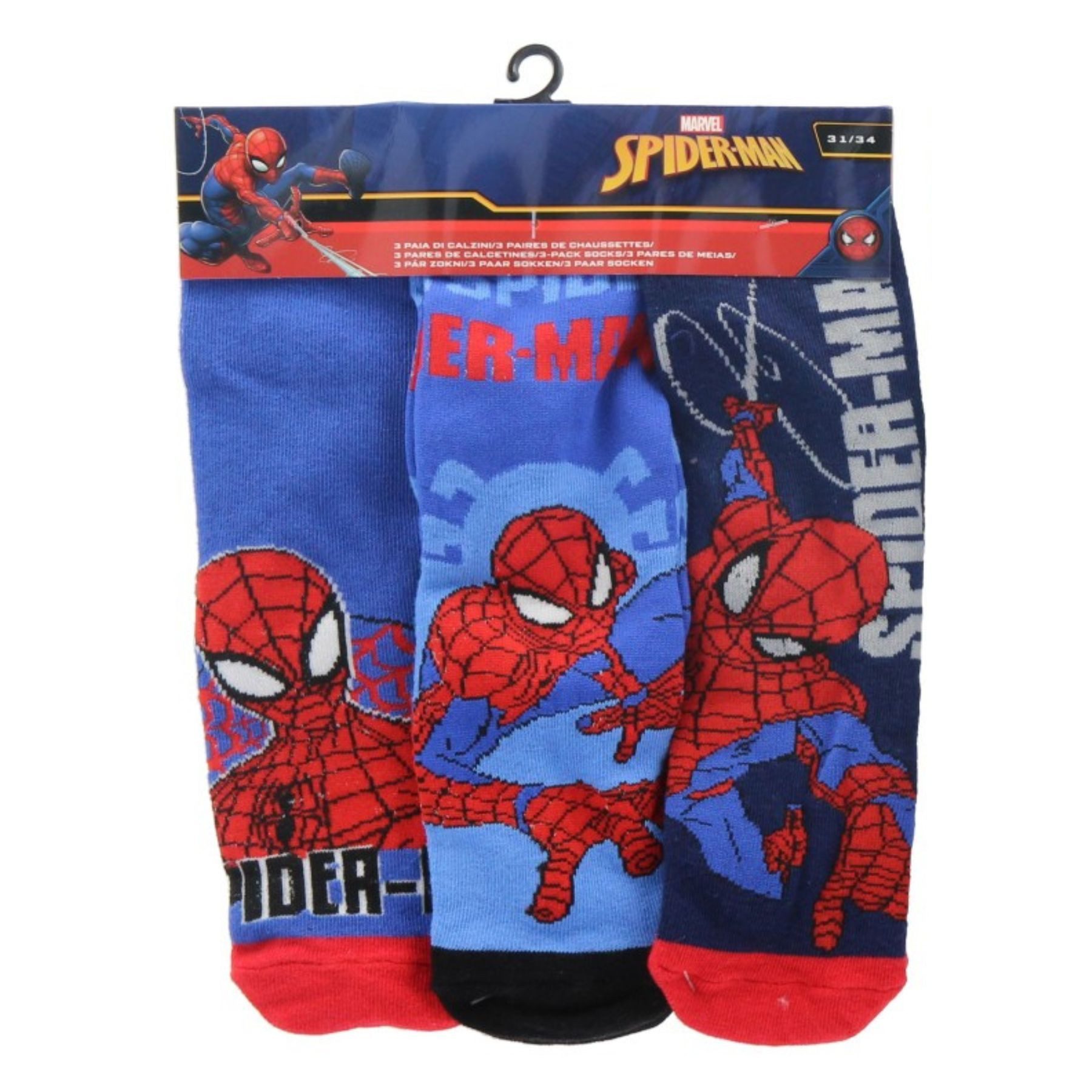 Spiderman Socken Kindersocken 3er-Pack atmungsaktiv & weich (3-Paar)