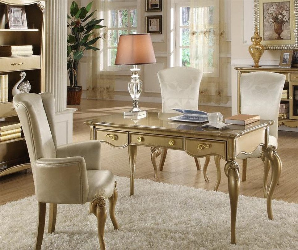 JVmoebel Büromöbel-Set Büro Set Einrichtung Schreibtisch Garnitur Holz Tisch Sessel Barock, Made in Europa