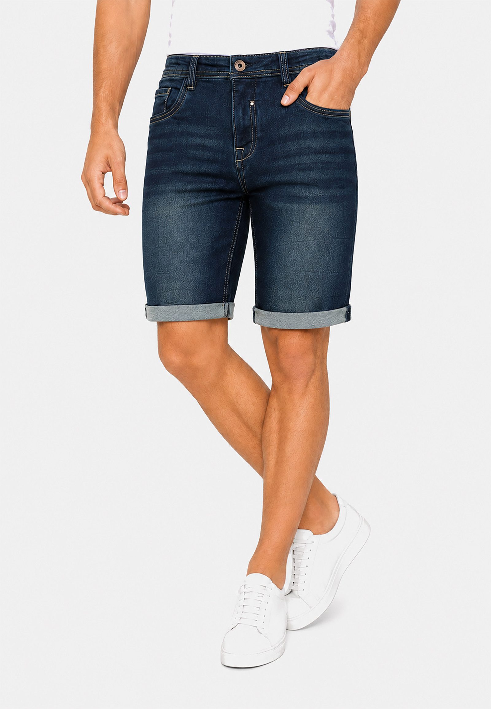 SUBLEVEL Jeansshorts Bequemer Schnitt Umschlag Klassischer für Herren (1-tlg) Baumwolle Normal Fit Einfarbig atmungsaktiv Reißverschluss – Bild 2 von 5