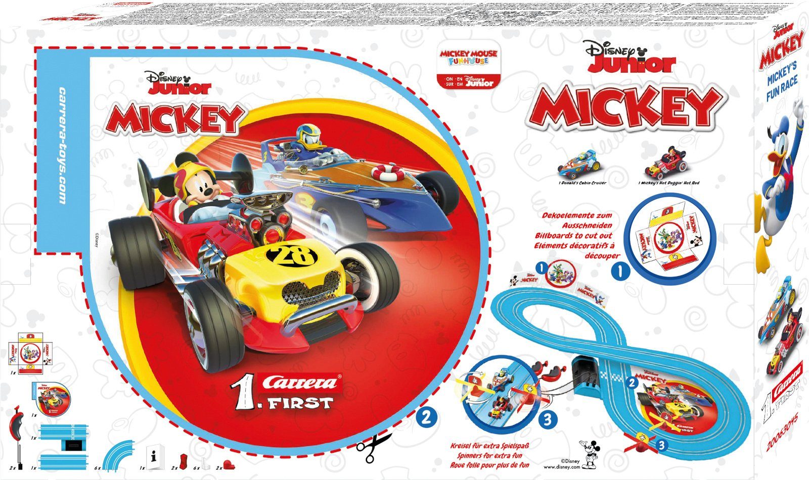 FIRST Race Carrera® (Streckenlänge Mickey's Autorennbahn Komplettset 2.4 2 (Set), ab m), 3 Rennbahn Fun Jahren inkl. Spielzeugautos