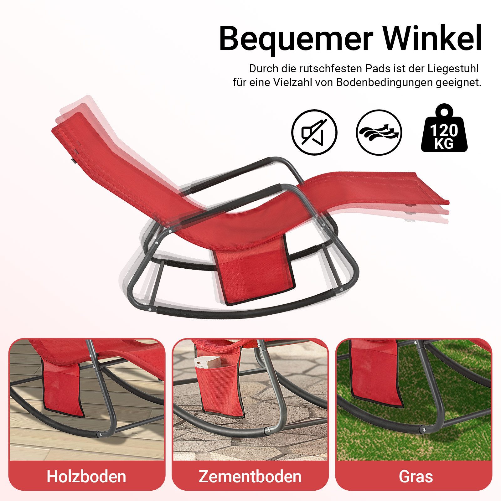 SoBuy Gartenliege OGS47, Schaukelstuhl mit Seitentasche, Relaxliege Liegestuhl Gärten, Schaukelliege Sonnenliege Gartenliege Schwungliege für Gärten Balkone