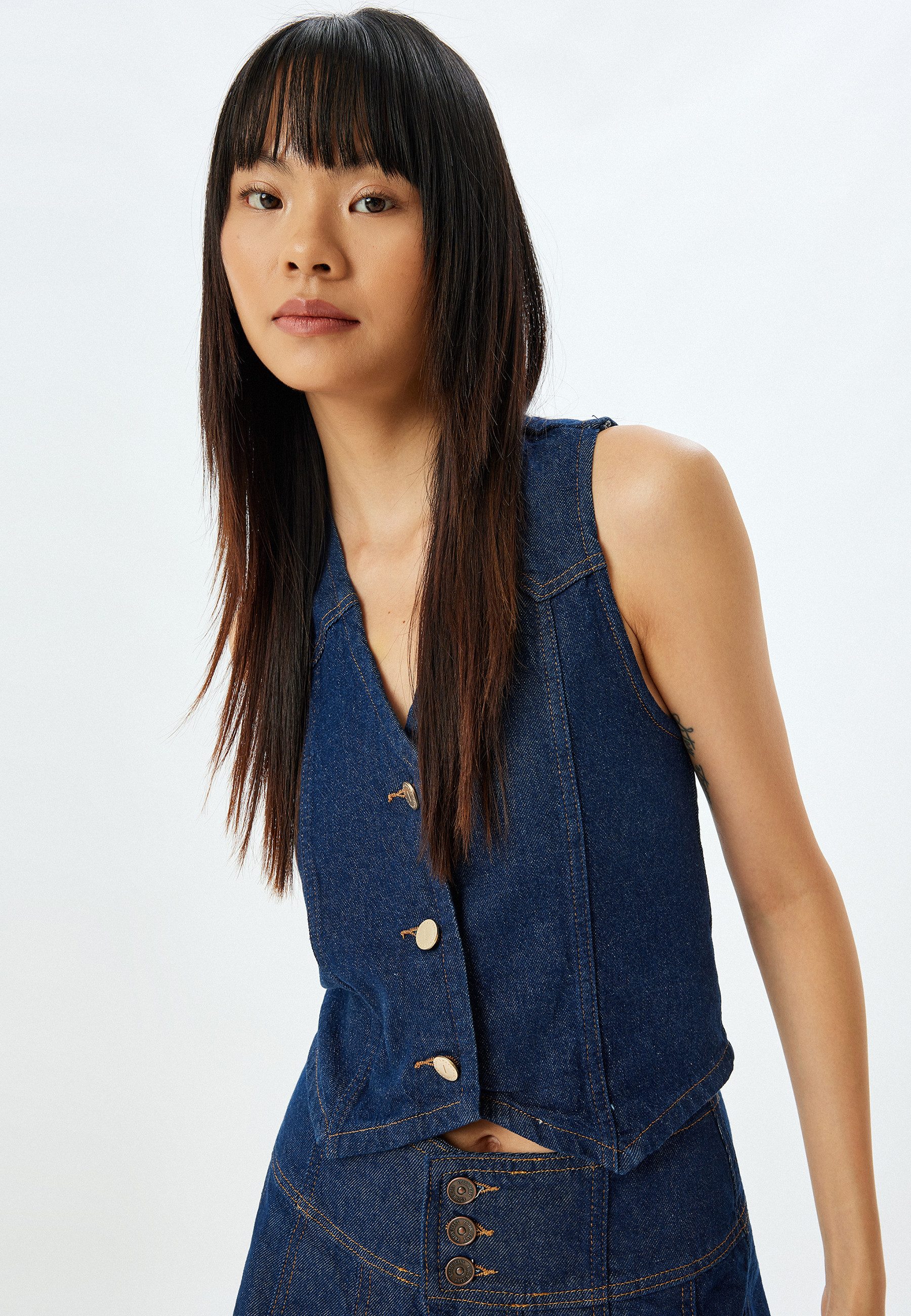 Koton Jeansweste V-Kragen Denim günstig online kaufen