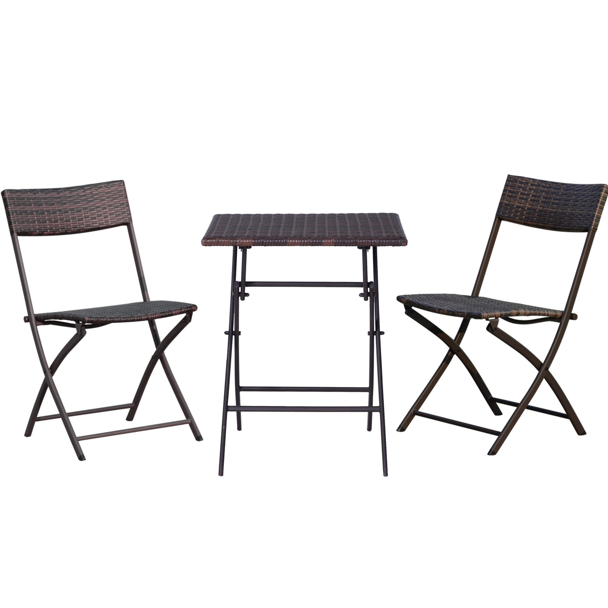 Outsunny Gartenlounge-Set mit 2 Stühle, Tisch, (Outdoor Balkonmöbel für 2 Personen, 3-tlg., Polyrattan Gartenmöbel Set), für Garten, Terrasse, Balkon, Kaffeebraun
