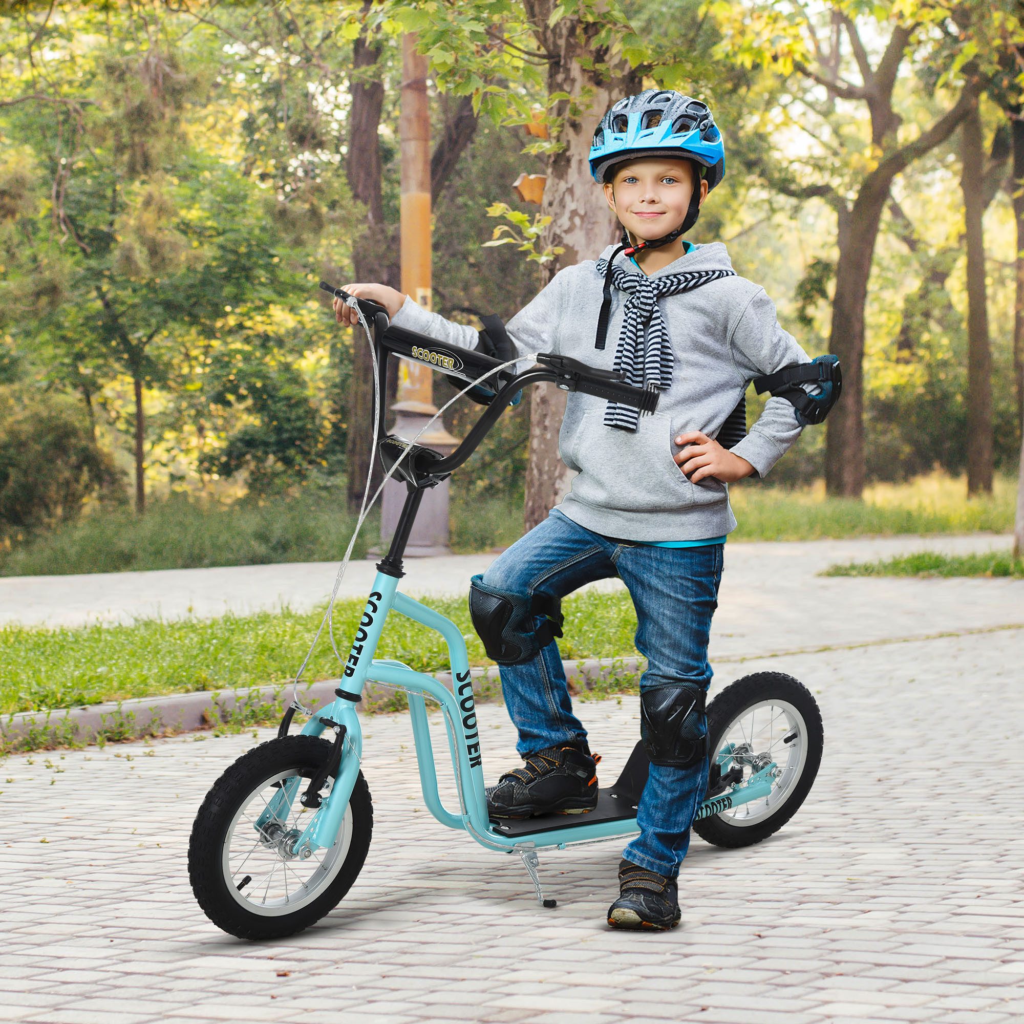 Scooter Tretroller Kickboard mit Luftreifen 12 Zoll, ab 5 Jahre, Blau