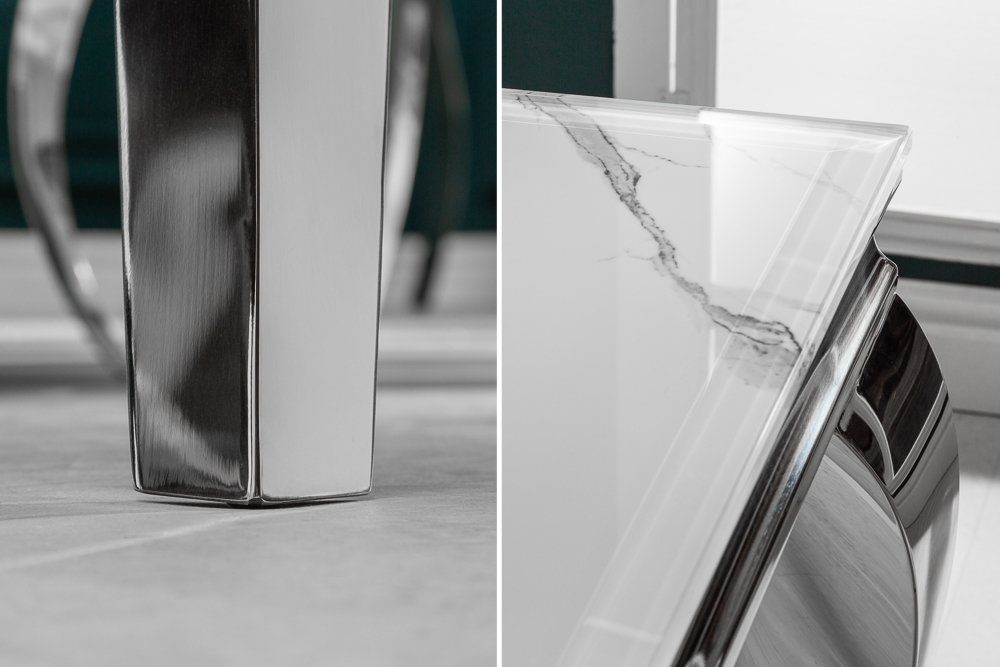 / 180cm Glas · Esstisch · Esszimmer BAROCK MODERN Marmor-Optik · Edelstahl grau Design · riess-ambiente weiß,