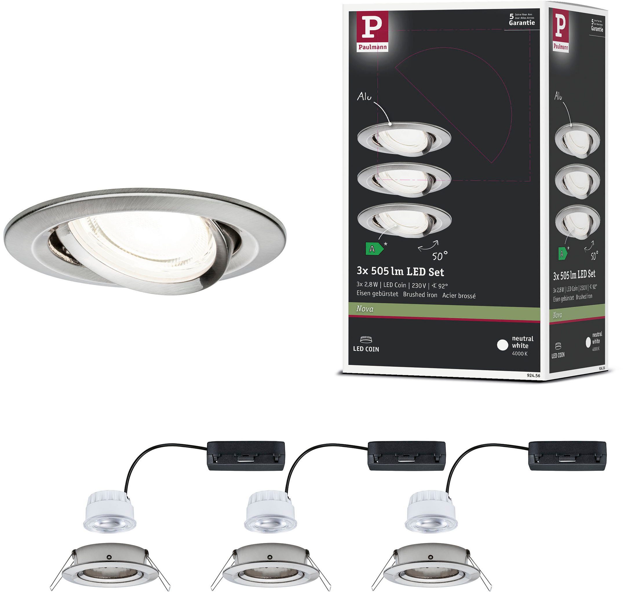 Paulmann LED Einbauleuchte LED Einbauleuchte Nova Coin rund 84mm 50°, LED fest integriert, Neutralweiß