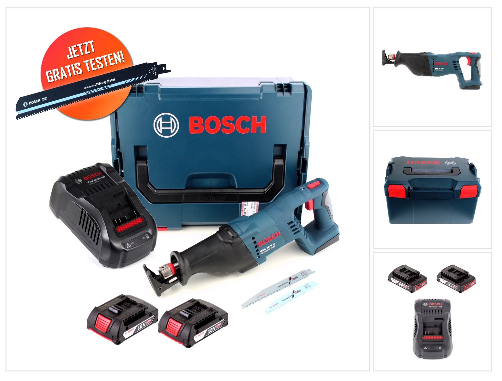Bosch Professional Akku-Reciprosäge Gratis Bosch Carbide Säbelsägeblatt Bosch GSA 18 V-LI Akku Säbelsäge
