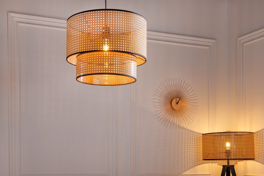 riess-ambiente Hängeleuchte VIENNA 45cm natur / schwarz, ohne Leuchtmittel, Wohnzimmer · mit Lampenschirm · Wiener Geflecht · Retro